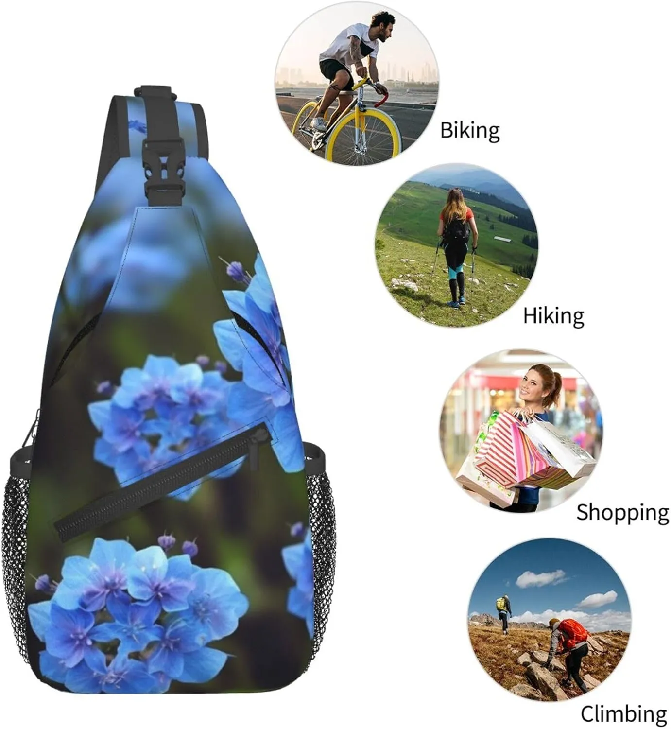Blue Flowers Plants Sling Bag Backpack For Men Cross Chest Bag Crossbody Shoulder Bag Travel Hiking Daypack