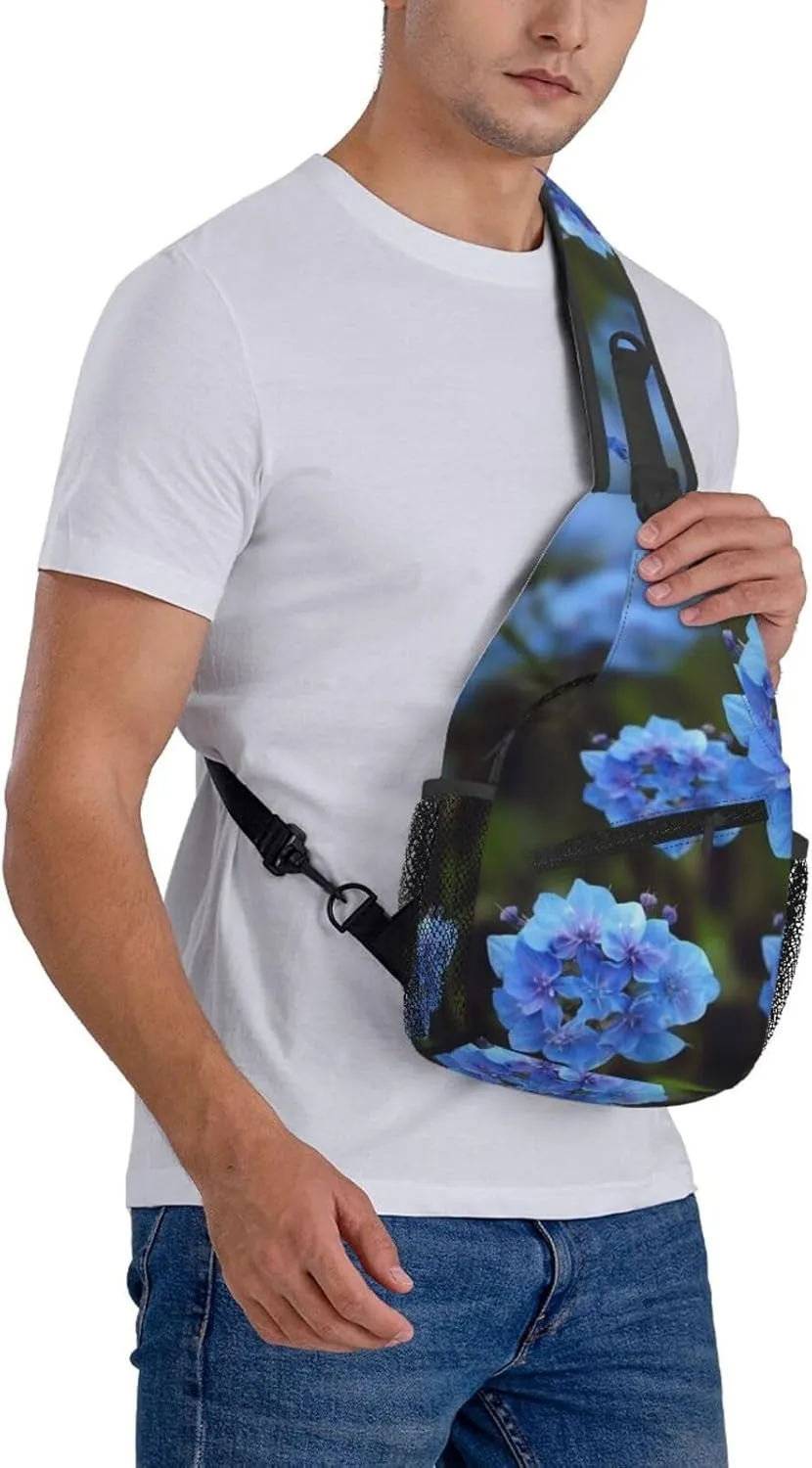 Blue Flowers Plants Sling Bag Backpack For Men Cross Chest Bag Crossbody Shoulder Bag Travel Hiking Daypack