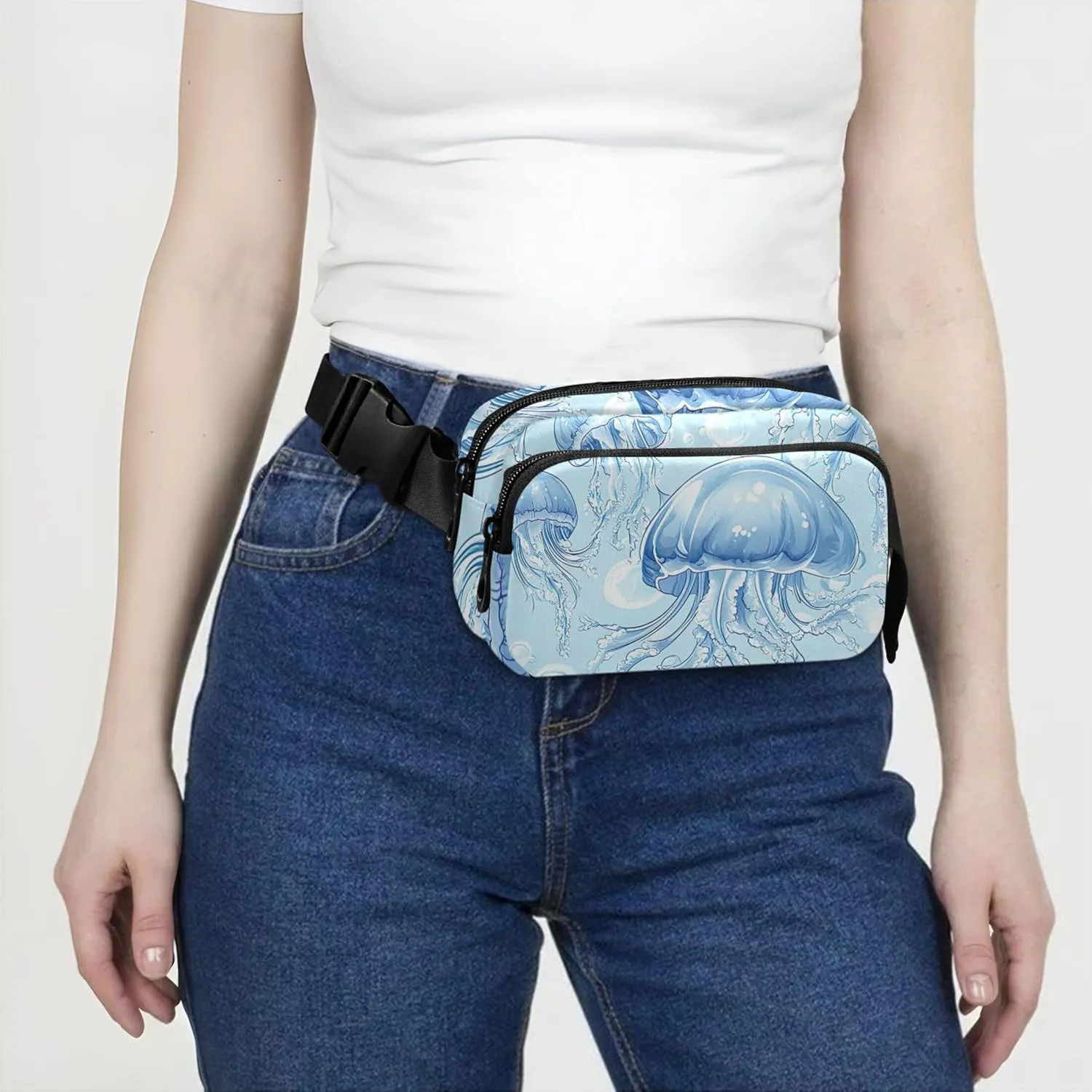 Blue Jellyfish Womens Fanny Pack Waterproof Belt Bag Hip Pack Bright Color Waist Pouches for Men