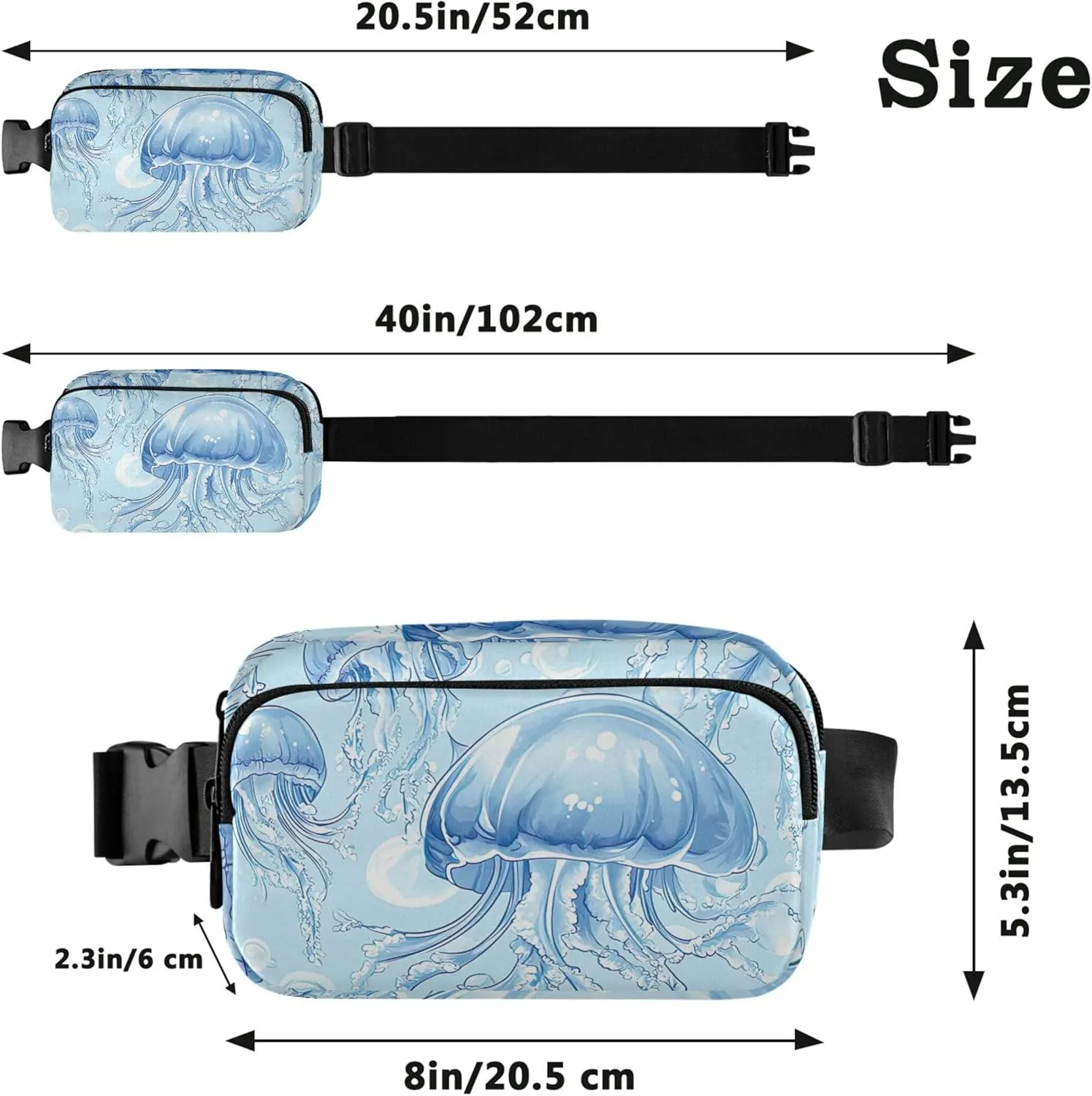 Blue Jellyfish Womens Fanny Pack Waterproof Belt Bag Hip Pack Bright Color Waist Pouches for Men