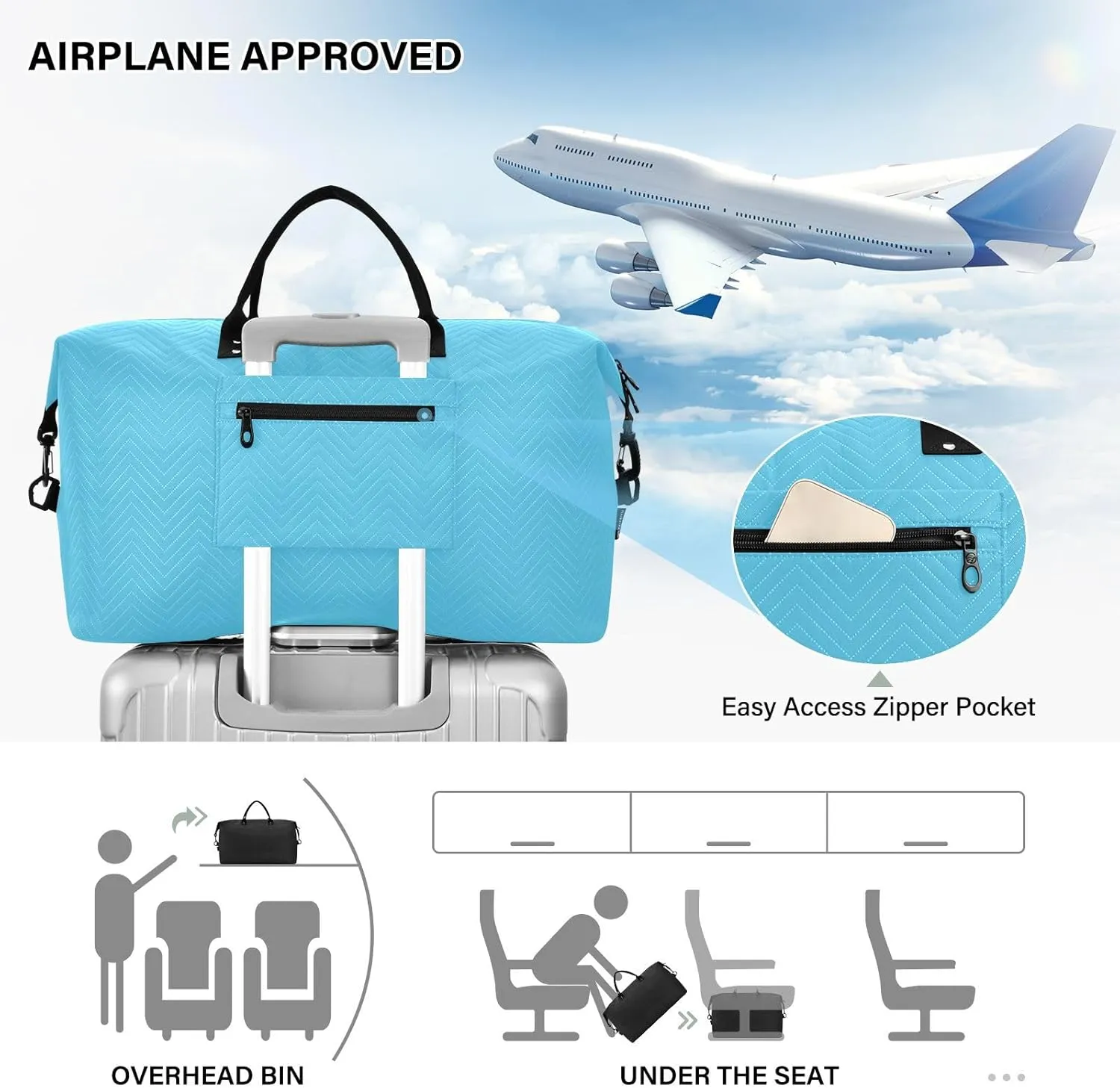 Blue Light Sports Gym Bag for Women Men Travel Duffel Bag Weekend Overnight Carry on Bag with Toiletry Bag Workout Dance Bag for Workout Swimming Yoga Plane Hospital
