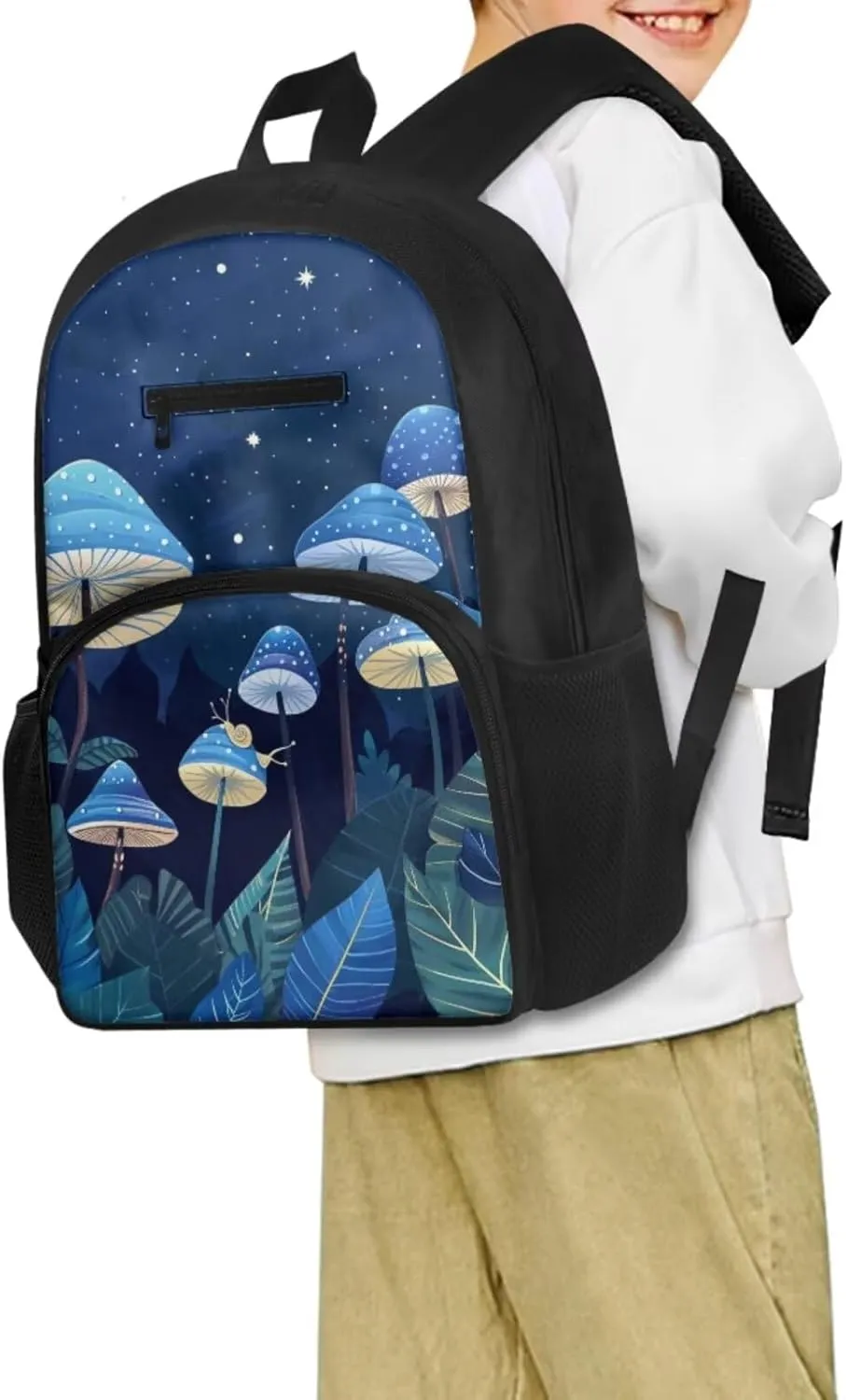 Blue Mushroom Backpack Set for Little Girls Boys Kids with Insulated Lunch Box Cute Pencil Case Daypack Shoulder Bags Portable Contain Main Compartment,2 Front and Side Pocket