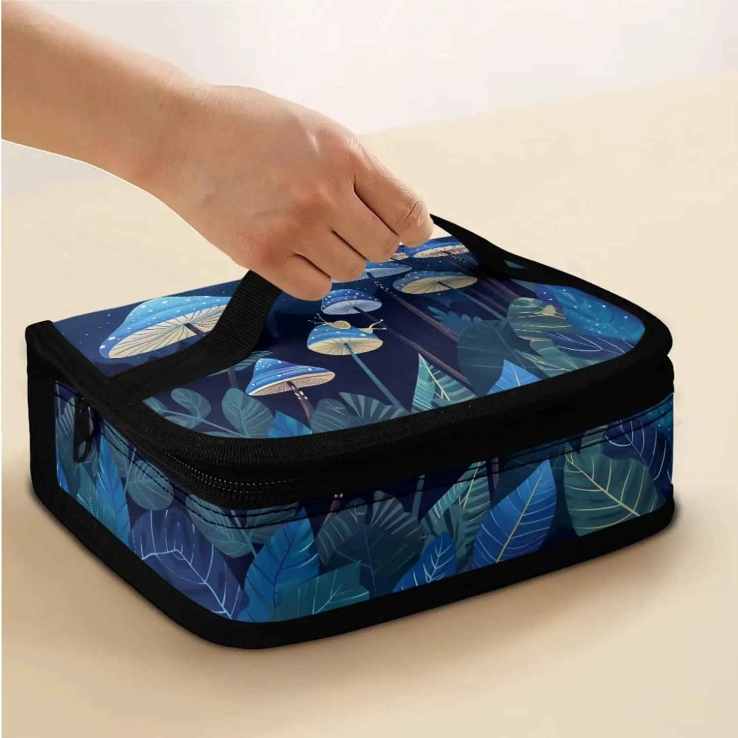 Blue Mushroom Backpack Set for Little Girls Boys Kids with Insulated Lunch Box Cute Pencil Case Daypack Shoulder Bags Portable Contain Main Compartment,2 Front and Side Pocket