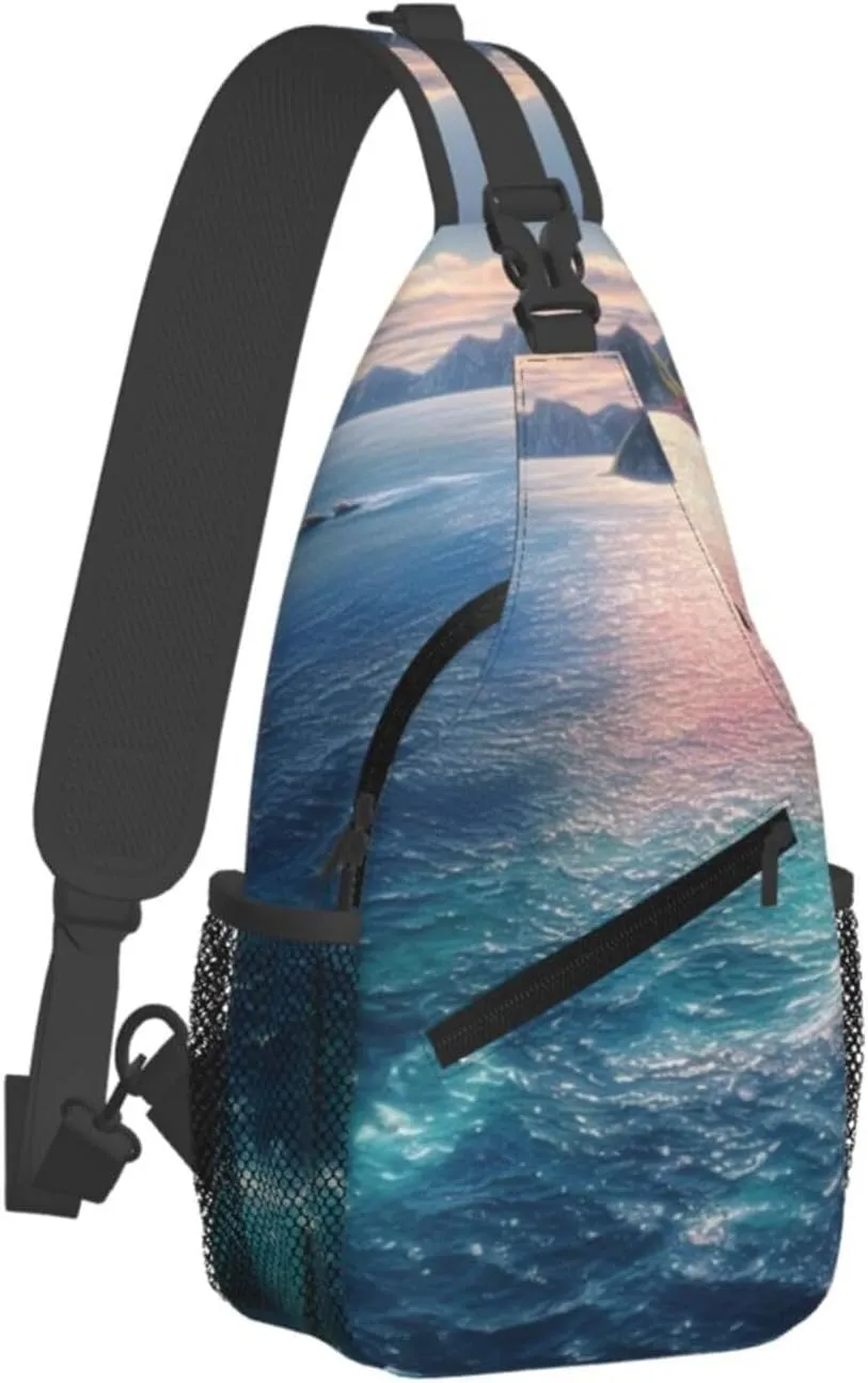 Blue Sea Sling Bag Backpack For Men Cross Chest Bag Crossbody Shoulder Bag Travel Hiking Daypack