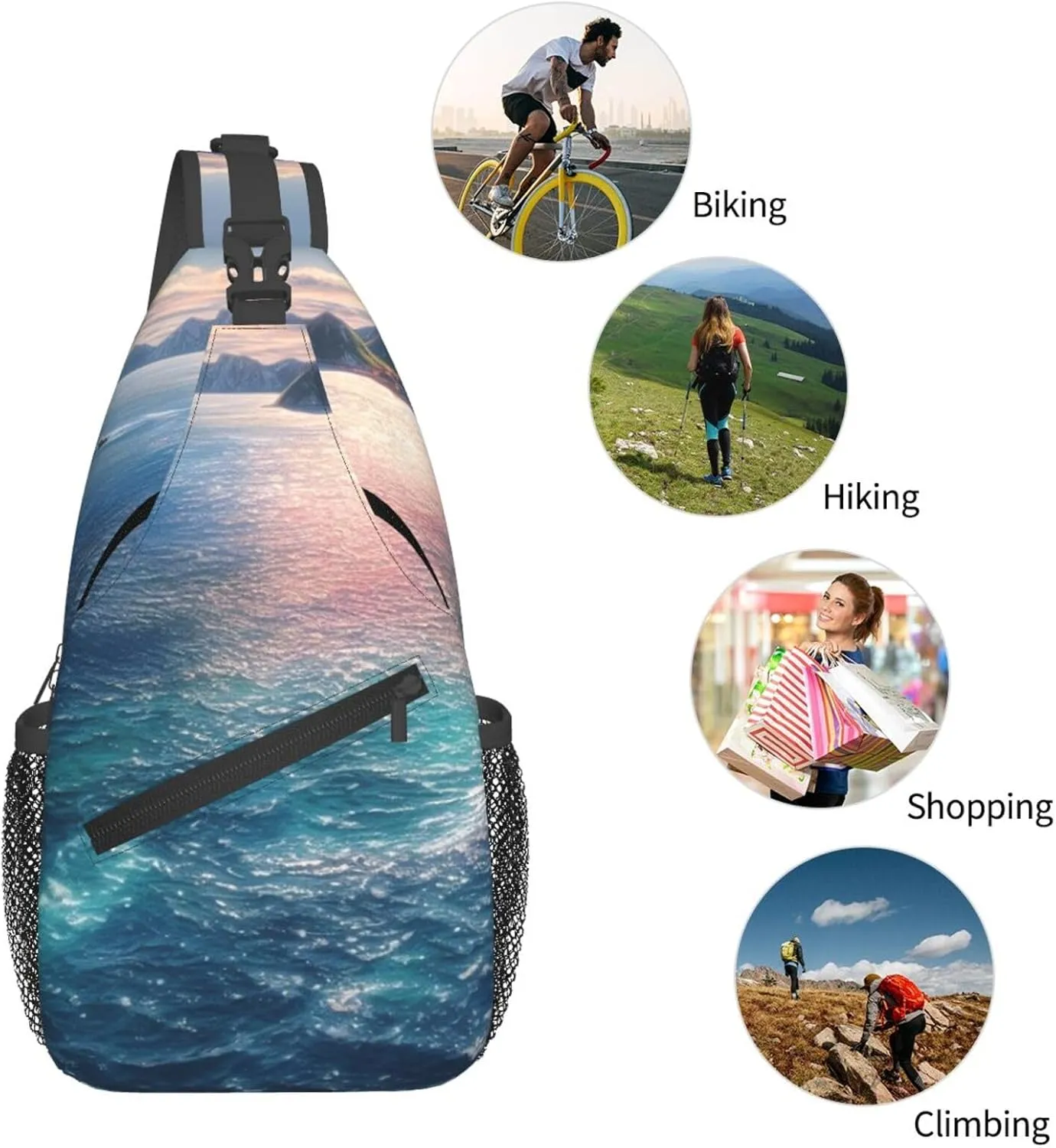 Blue Sea Sling Bag Backpack For Men Cross Chest Bag Crossbody Shoulder Bag Travel Hiking Daypack