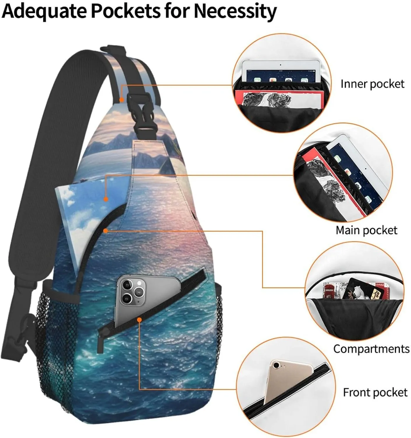 Blue Sea Sling Bag Backpack For Men Cross Chest Bag Crossbody Shoulder Bag Travel Hiking Daypack