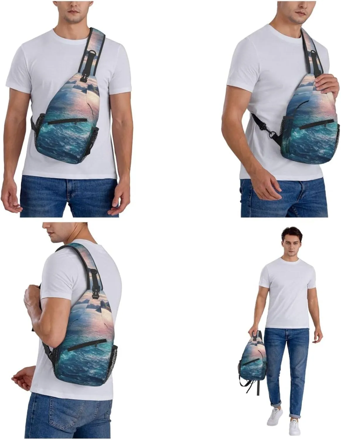 Blue Sea Sling Bag Backpack For Men Cross Chest Bag Crossbody Shoulder Bag Travel Hiking Daypack