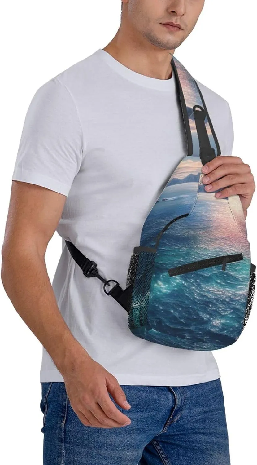 Blue Sea Sling Bag Backpack For Men Cross Chest Bag Crossbody Shoulder Bag Travel Hiking Daypack