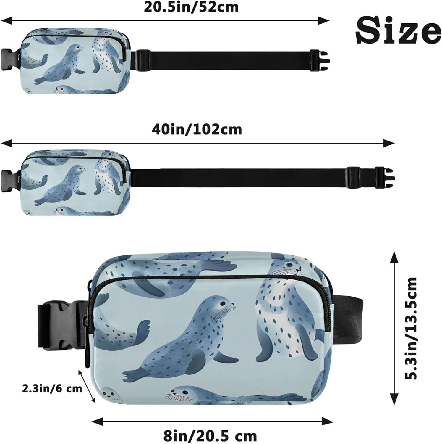 Blue Seal Ocean Print Womens Fanny Pack Waterproof Belt Bag Hip Pack Bright Crossbody Waist Purse