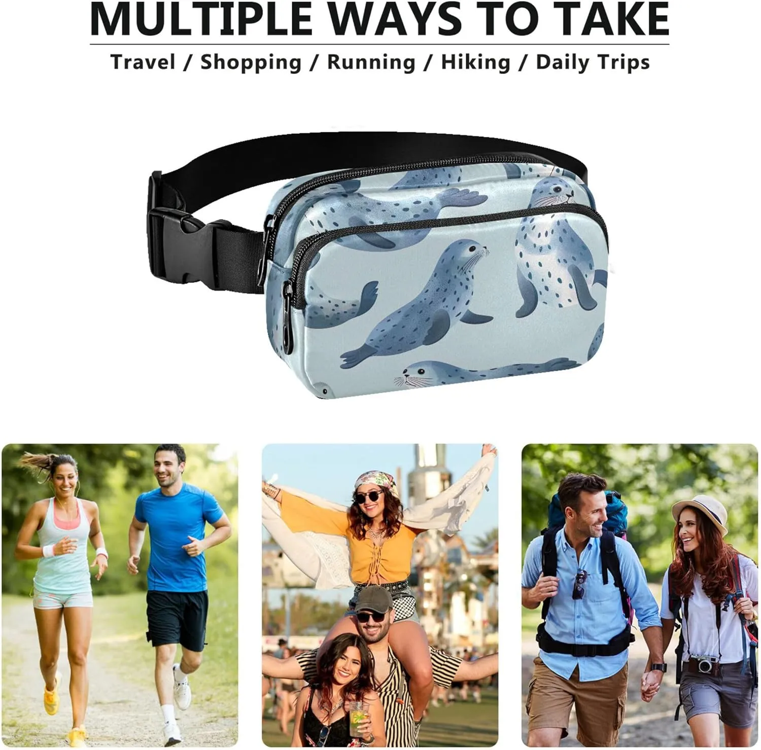 Blue Seal Ocean Print Womens Fanny Pack Waterproof Belt Bag Hip Pack Bright Crossbody Waist Purse