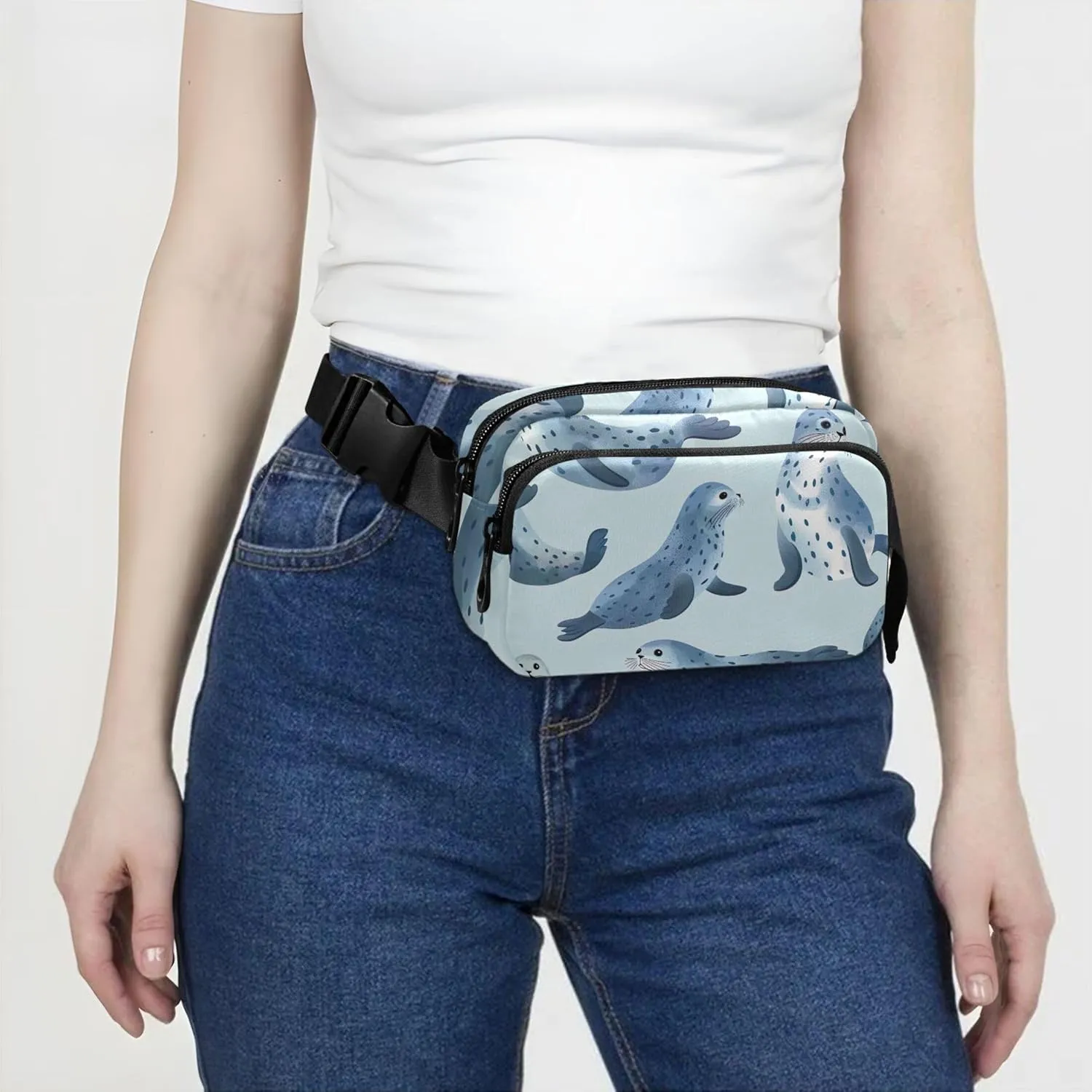 Blue Seal Ocean Print Womens Fanny Pack Waterproof Belt Bag Hip Pack Bright Crossbody Waist Purse