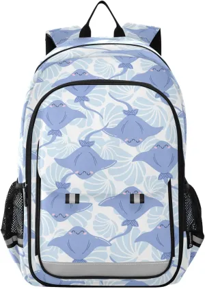 Blue Shells Sea Stingray Backpack Girls Boys Elementary School Bags Bookbags Laptop Backpack Travel Daypack Safe Reflective Stripes