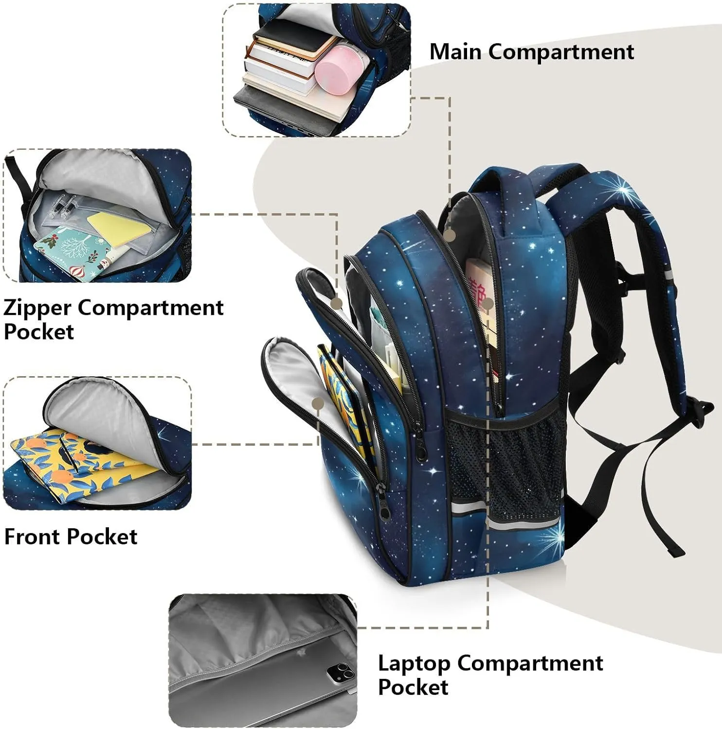 Blue Stars Nebulae and Meteors Kids Backpacks for Girls Boys Elementary School Backpack Bookbag for School Travel Hiking Camping