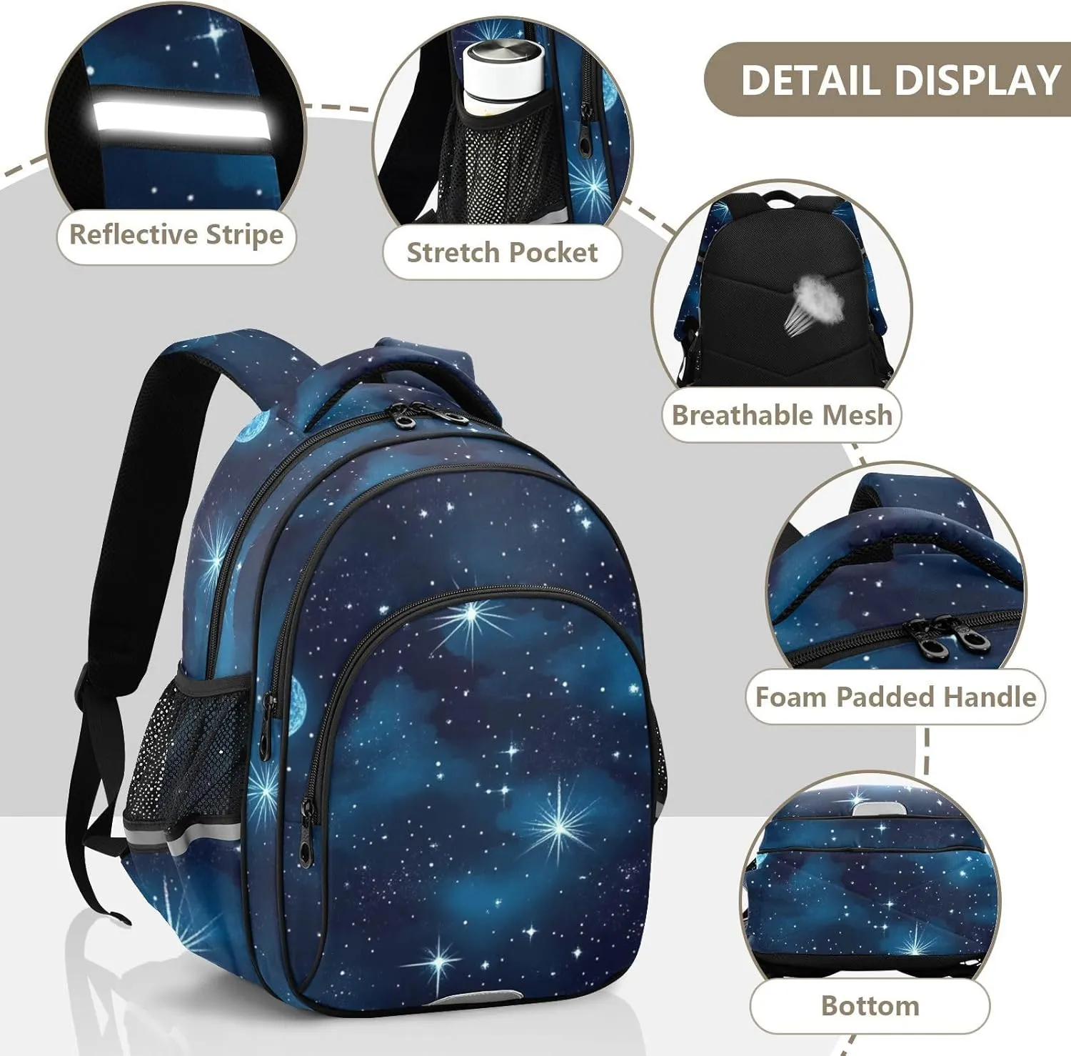 Blue Stars Nebulae and Meteors Kids Backpacks for Girls Boys Elementary School Backpack Bookbag for School Travel Hiking Camping