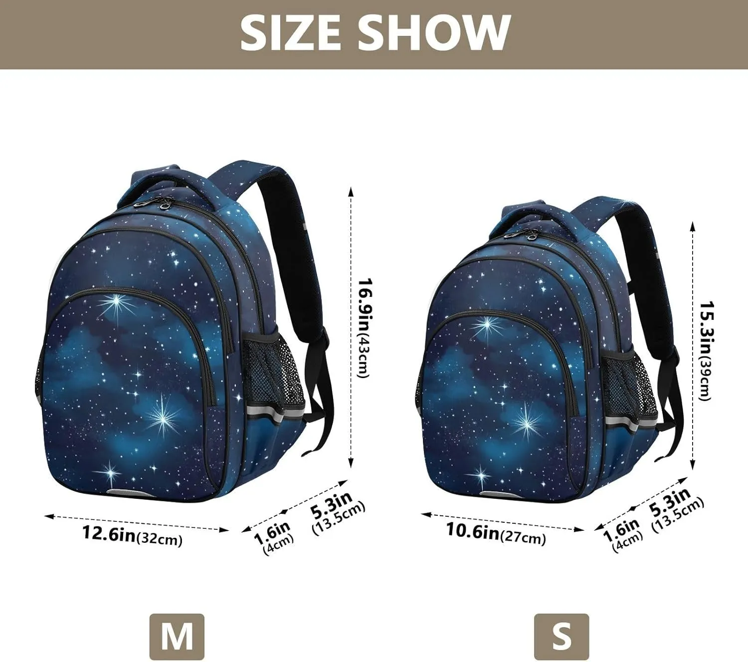 Blue Stars Nebulae and Meteors Kids Backpacks for Girls Boys Elementary School Backpack Bookbag for School Travel Hiking Camping