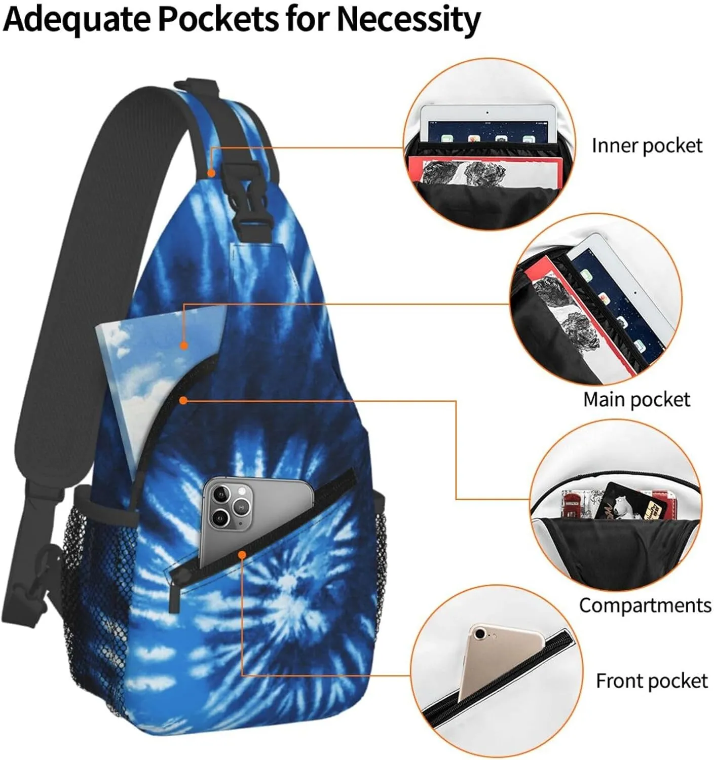 Blue Tie Dye Crossbody Bags Men Cross Chest Bag Women Adjustable Sling Backpack Shoulder Bag