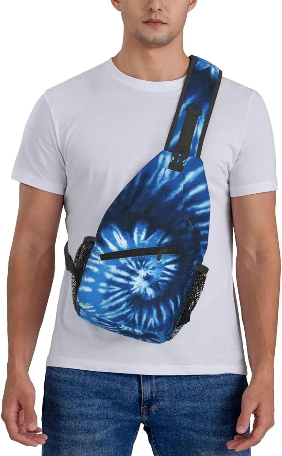 Blue Tie Dye Crossbody Bags Men Cross Chest Bag Women Adjustable Sling Backpack Shoulder Bag