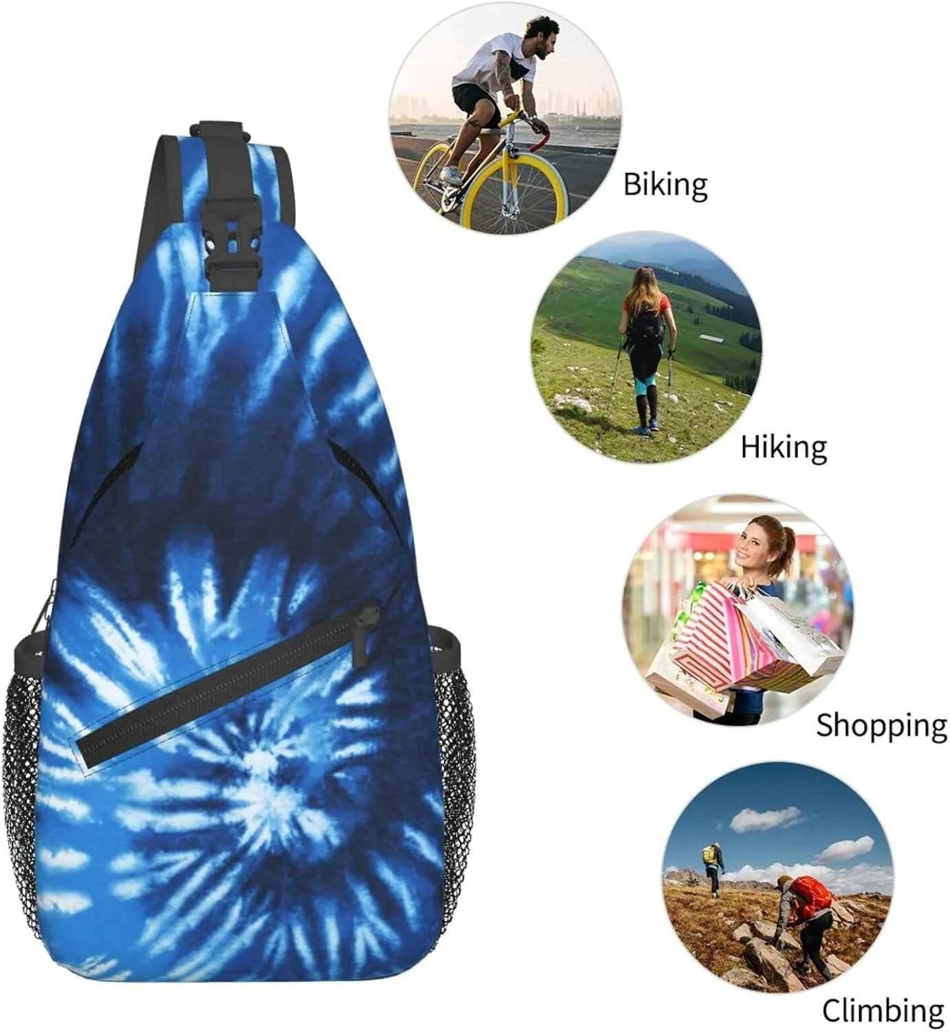 Blue Tie Dye Crossbody Bags Men Cross Chest Bag Women Adjustable Sling Backpack Shoulder Bag
