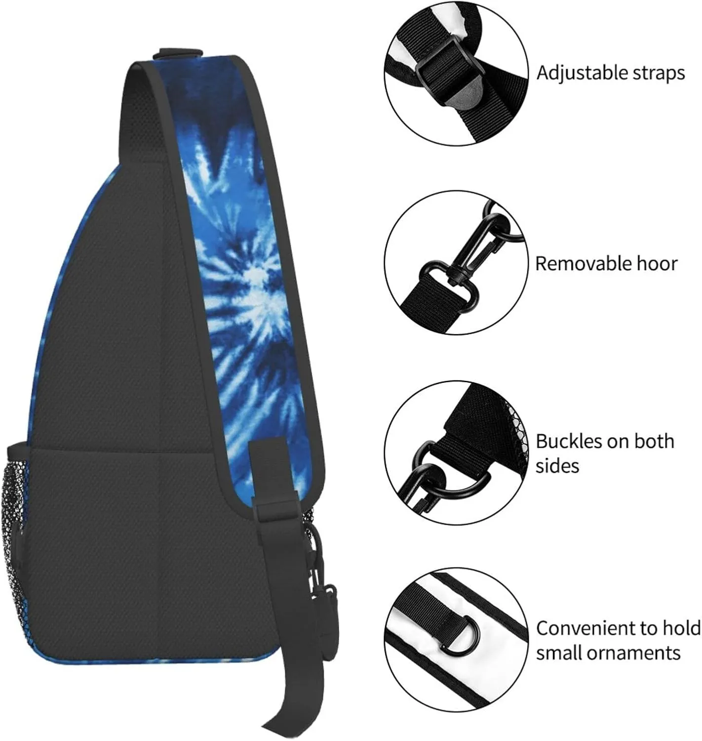 Blue Tie Dye Crossbody Bags Men Cross Chest Bag Women Adjustable Sling Backpack Shoulder Bag