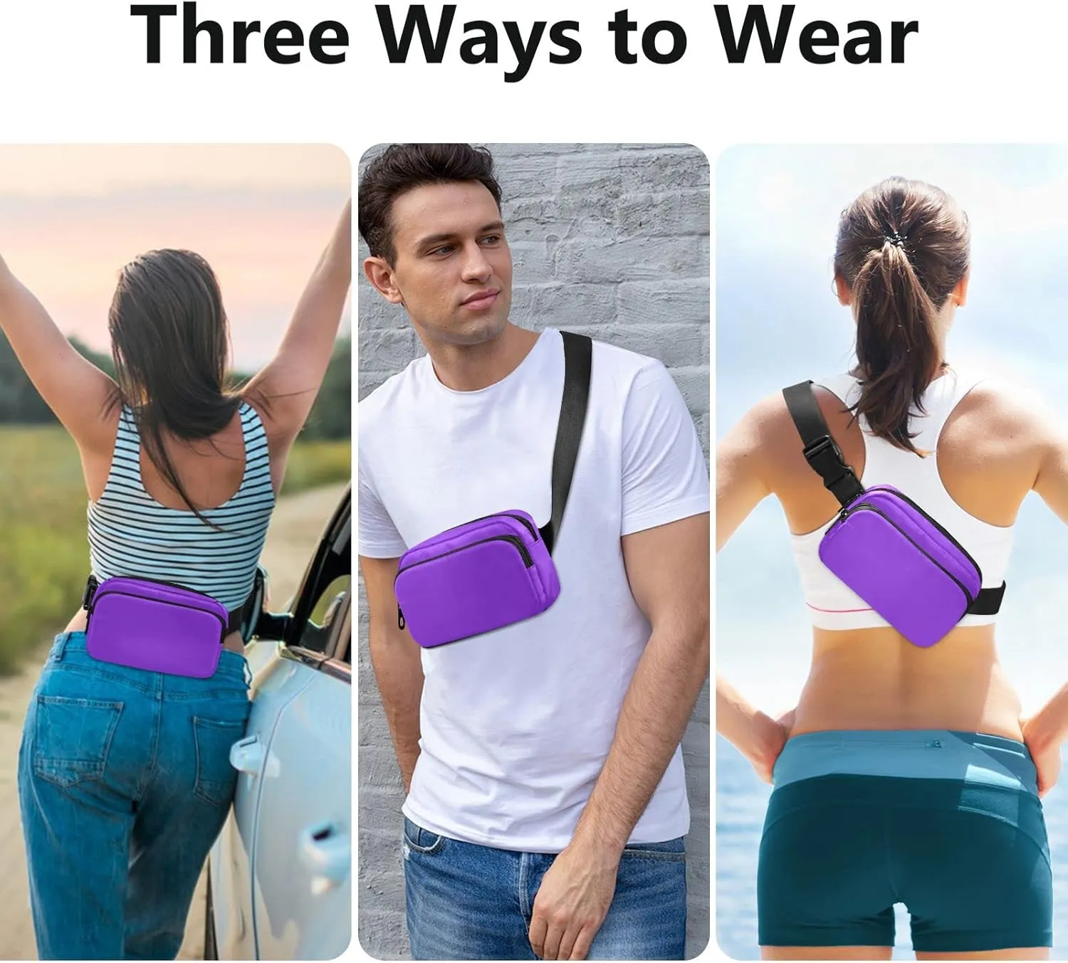 Blue Violet Fanny Packs for Women Men, Crossbody Bags Fashionable Running Waist Packs with Adjustable Strap for Traveling Blue Violet