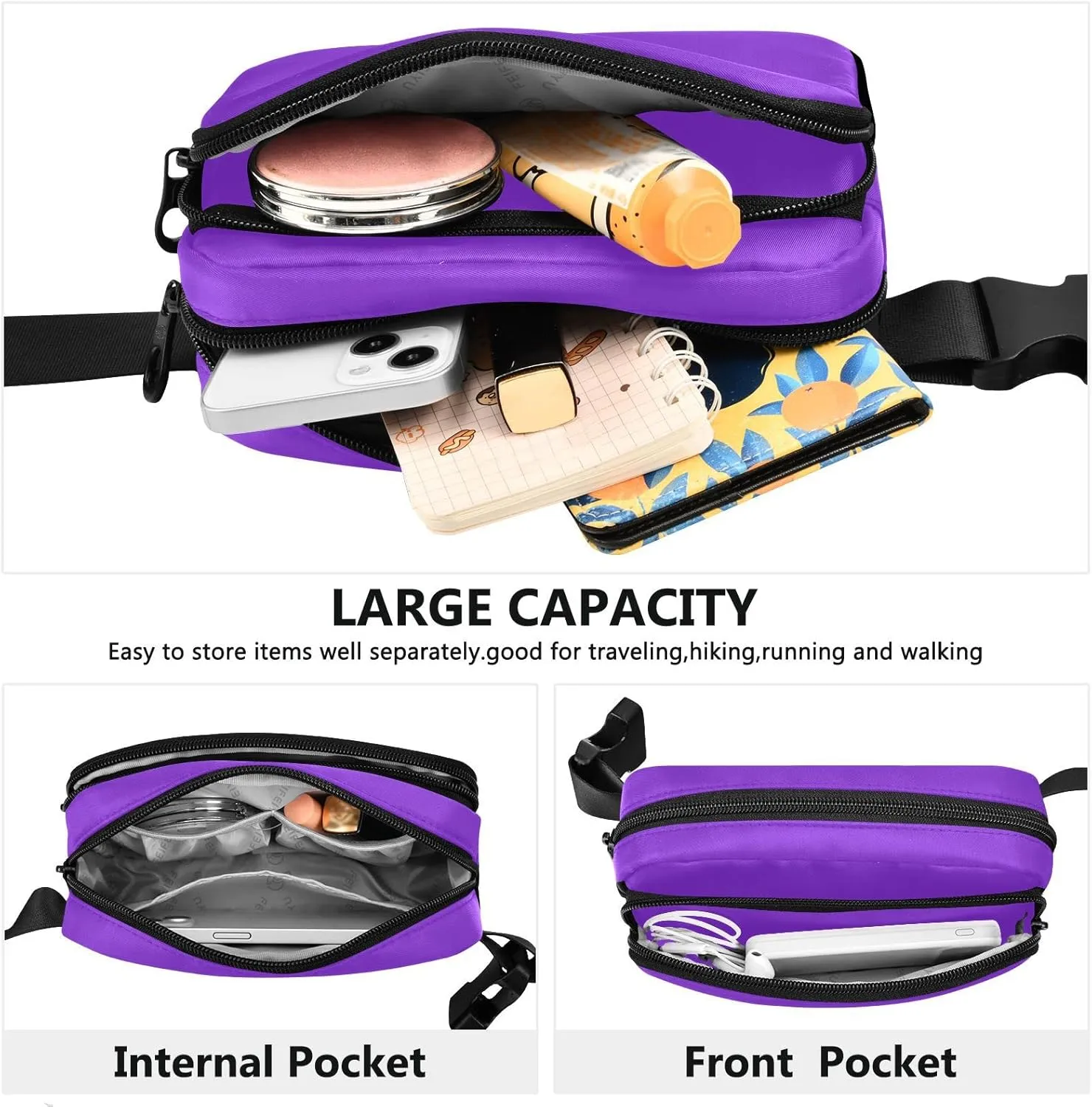 Blue Violet Fanny Packs for Women Men, Crossbody Bags Fashionable Running Waist Packs with Adjustable Strap for Traveling Blue Violet