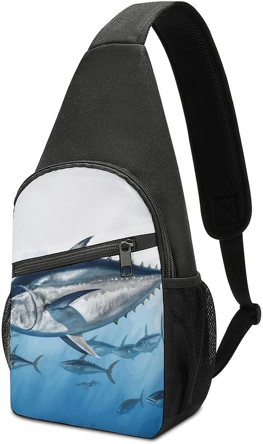 Bluefin Tuna Thunnus Sling Bag Lightweight Crossbody Shoulder Backpacks Hiking Travel Daypack Chest Bag for Women Men