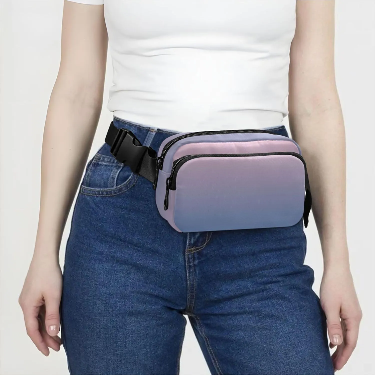 Blush Pink Lapis Lazuli Gradient Womens Fanny Pack Waterproof Large Hip Belt Bag Funny Waist Pouches for Men