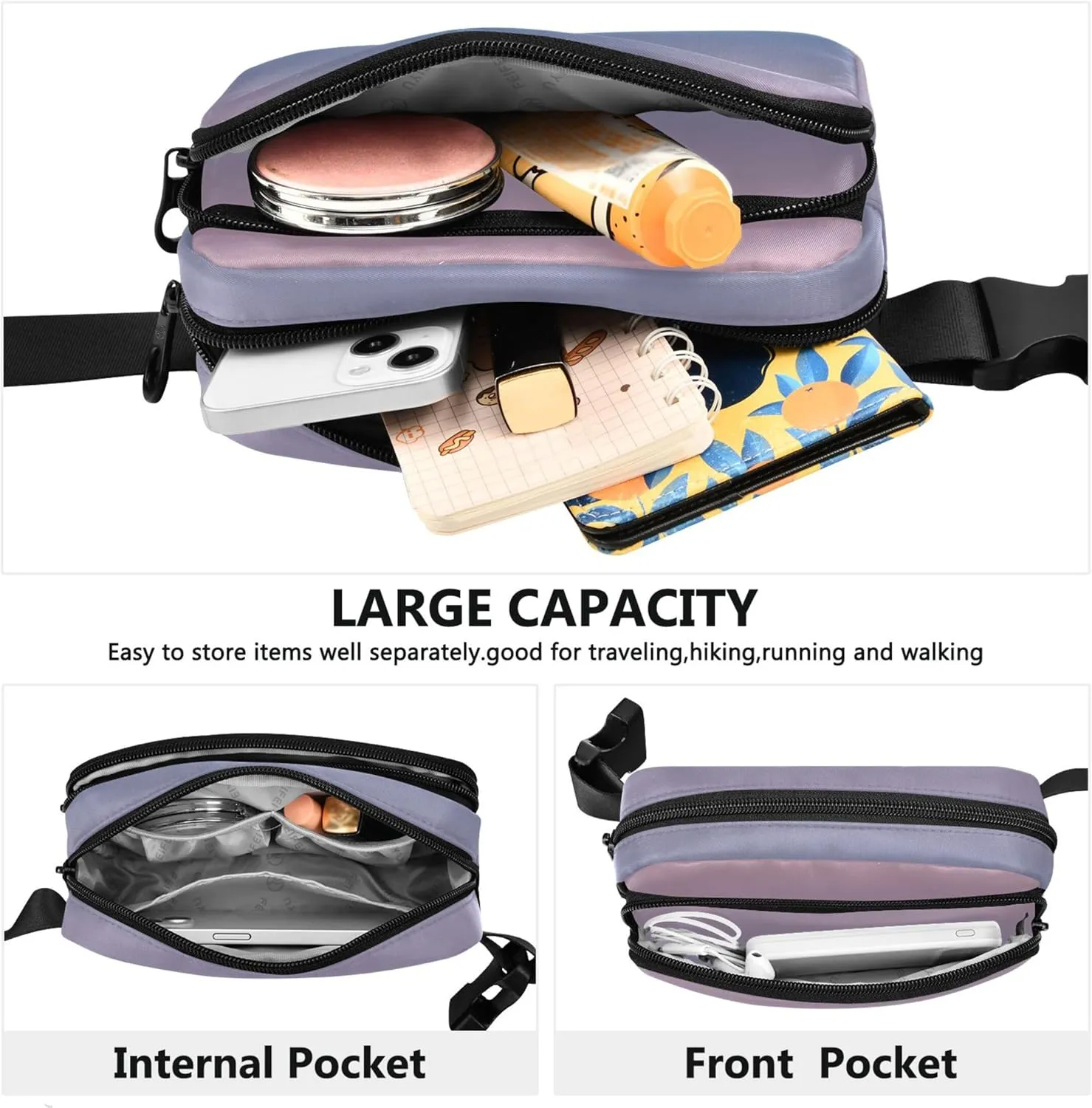 Blush Pink Lapis Lazuli Gradient Womens Fanny Pack Waterproof Large Hip Belt Bag Funny Waist Pouches for Men