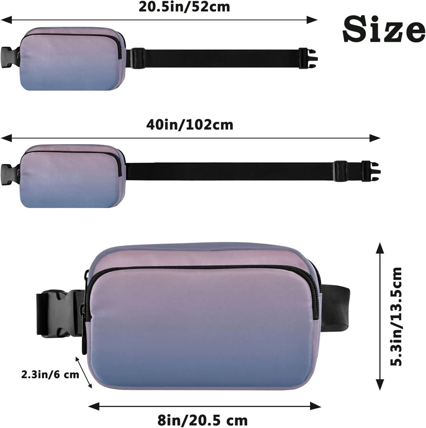 Blush Pink Lapis Lazuli Gradient Womens Fanny Pack Waterproof Large Hip Belt Bag Funny Waist Pouches for Men