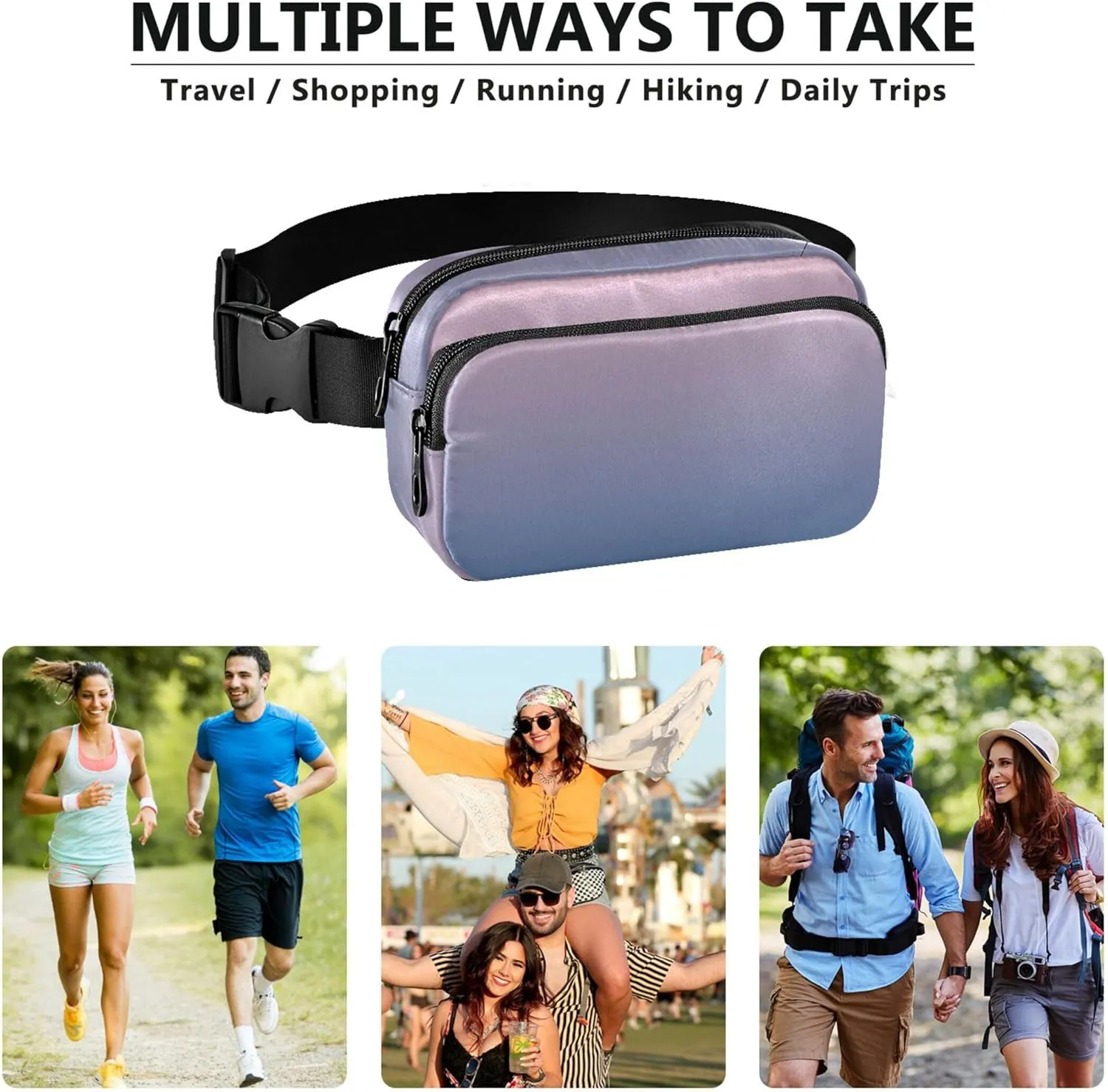 Blush Pink Lapis Lazuli Gradient Womens Fanny Pack Waterproof Large Hip Belt Bag Funny Waist Pouches for Men