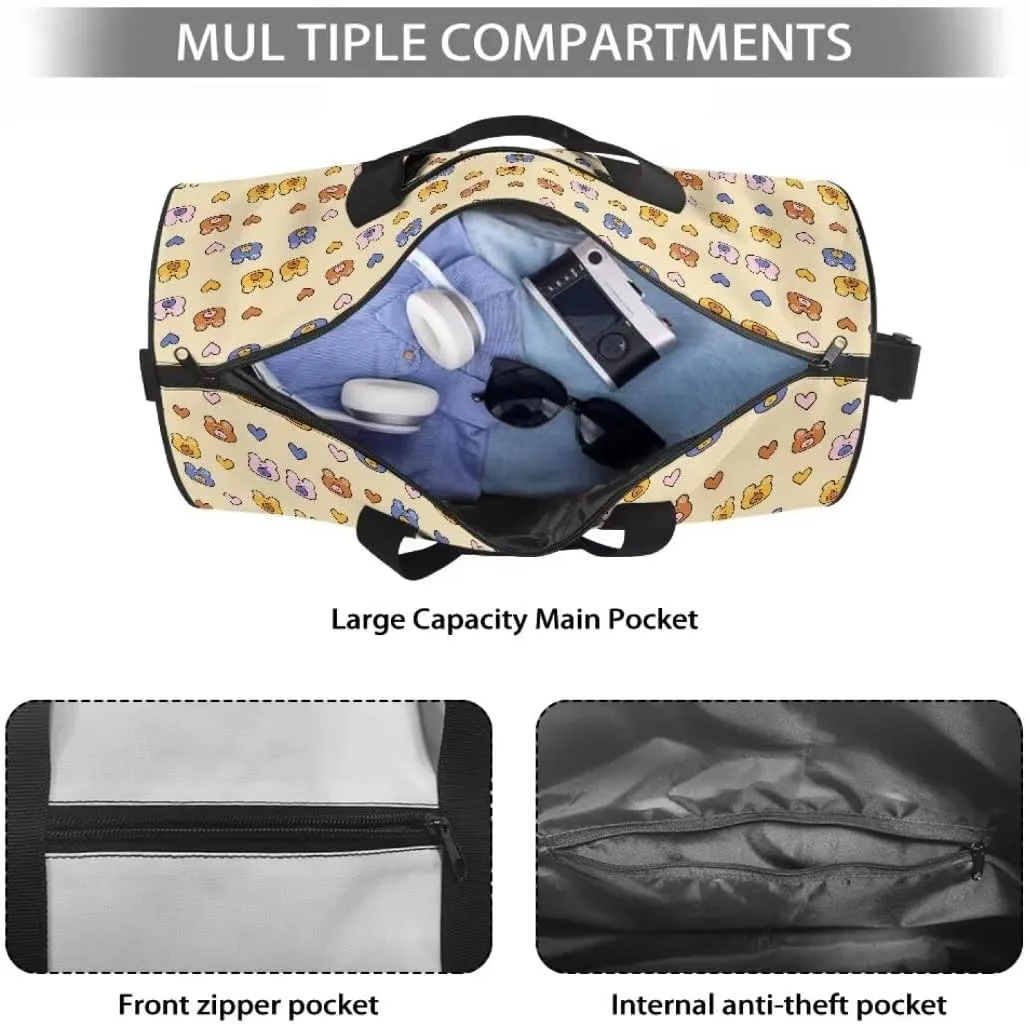 Boatee Bear Duffle Bag for Travel Duffel Bag for Women Cute Luggage Bag Portable Gym Bag Lightweight Handle Bag Casual Weekender Bag with Zipper Foldie Travel Bag Expandable Holdall Purse Yellow