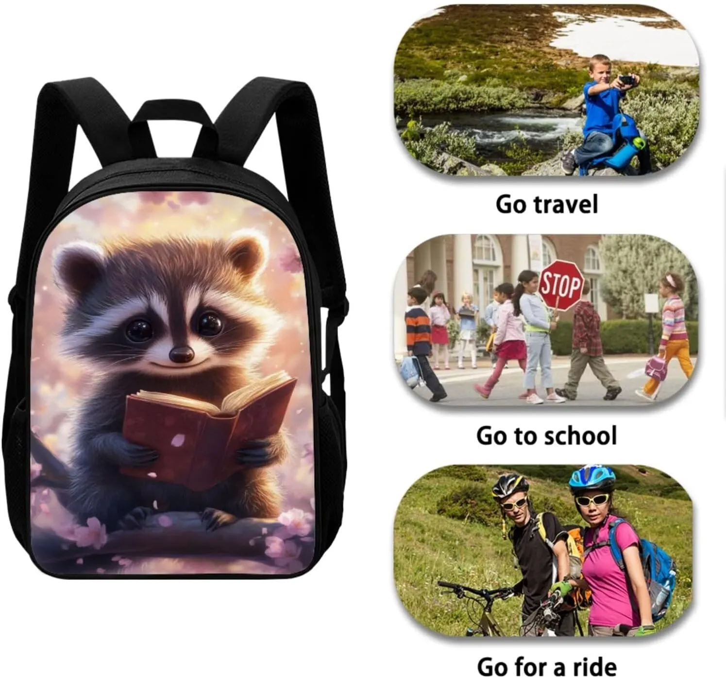 Book Raccoon 5th Grade Backpack for Girls Bookbags with Lunch Box Bottle Sleeve Pencil Case Middle School Backpacks for Teen Girls Kids School Bag for School Hiking Daypack