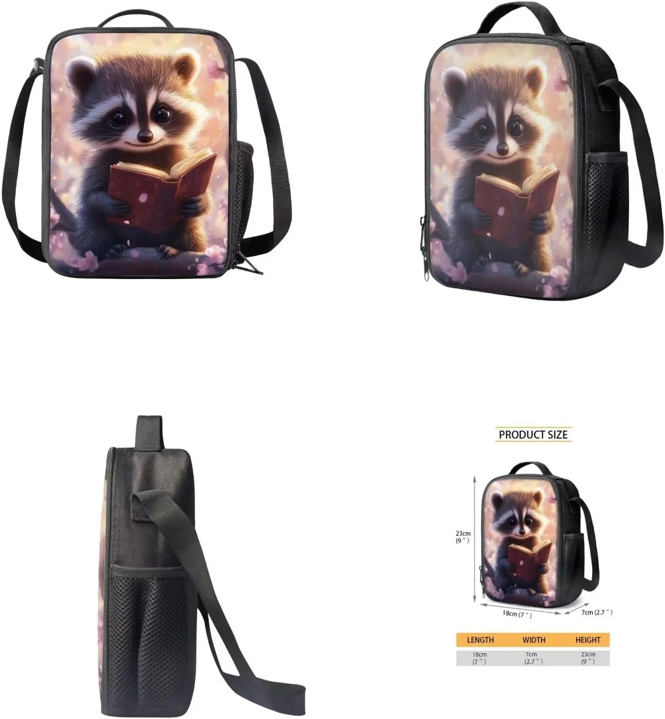 Book Raccoon 5th Grade Backpack for Girls Bookbags with Lunch Box Bottle Sleeve Pencil Case Middle School Backpacks for Teen Girls Kids School Bag for School Hiking Daypack