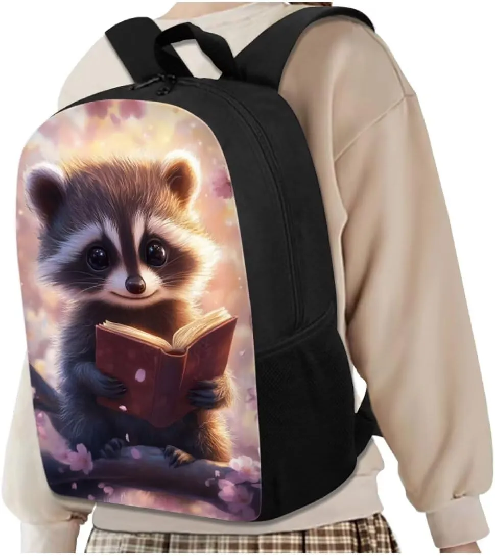 Book Raccoon 5th Grade Backpack for Girls Bookbags with Lunch Box Bottle Sleeve Pencil Case Middle School Backpacks for Teen Girls Kids School Bag for School Hiking Daypack