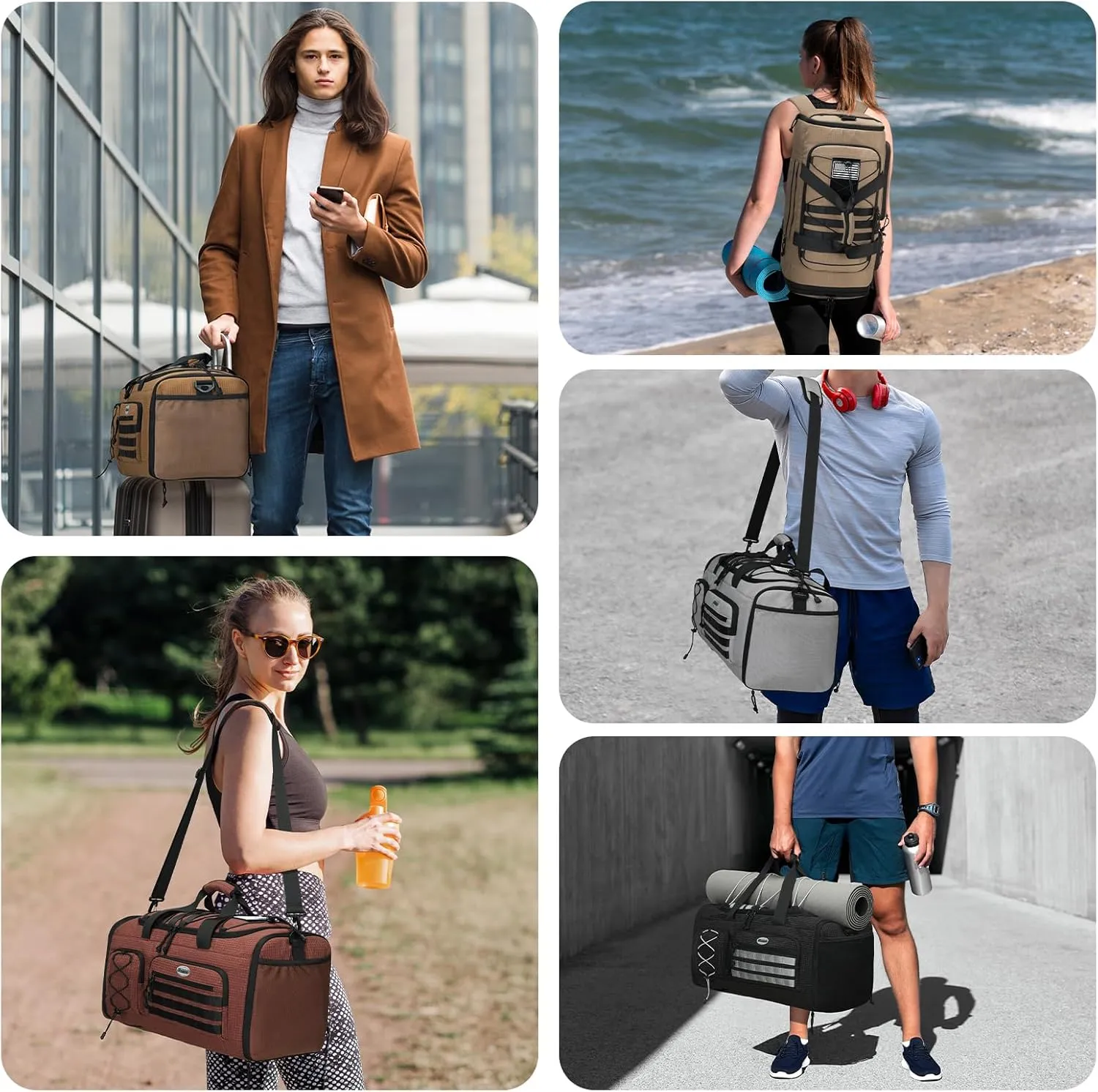 Bosstin Gym Bag for Men & Women,45L Travel Duffle Sports Duffel Bag Gym Weekender Overnight Backpack with Shoe Compartment (CAMEL CHECKERED)