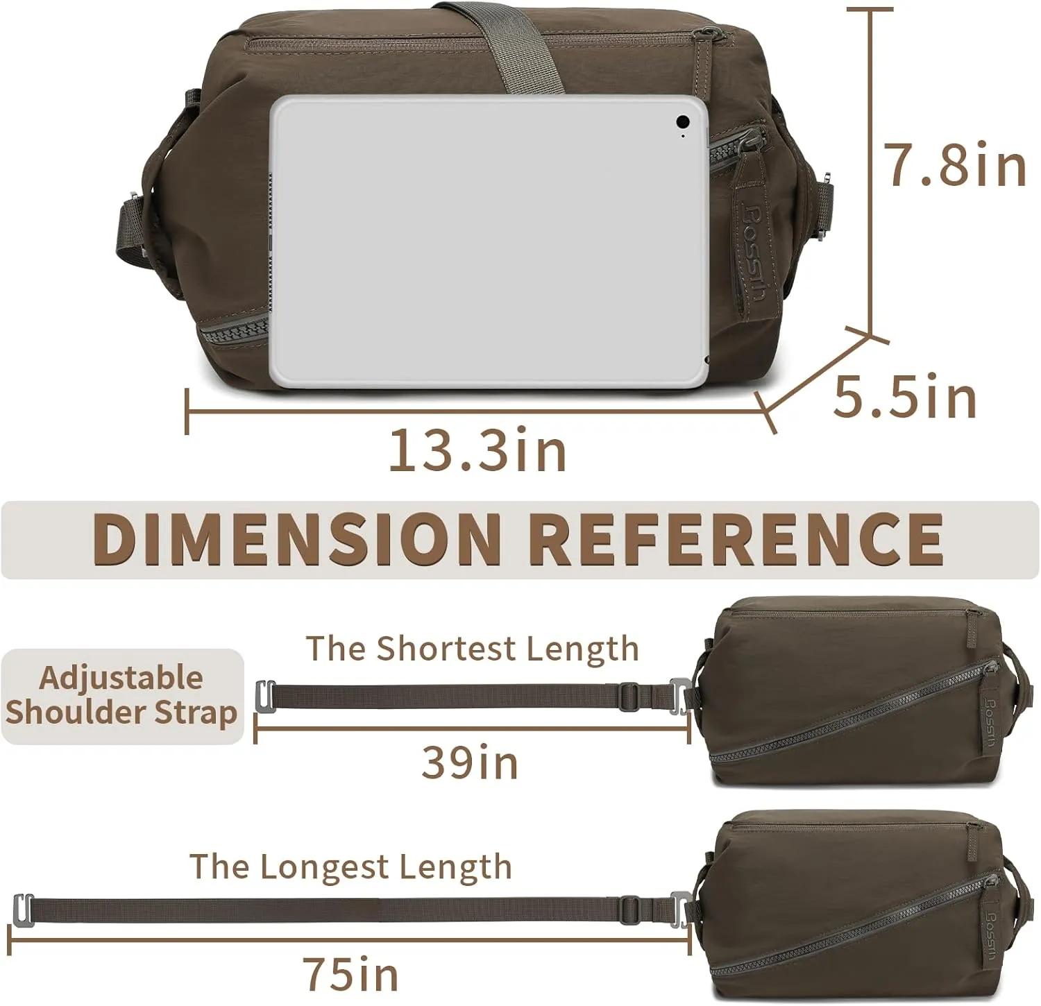 BOSSTIN Small Gym Bag for Women Men, Small Duffle Bag Crossbody Bags for Women, Lightweight Compact Sports Bag for Gym Work Fitness Travel, 3 in 1 Workout Bag-Coffee