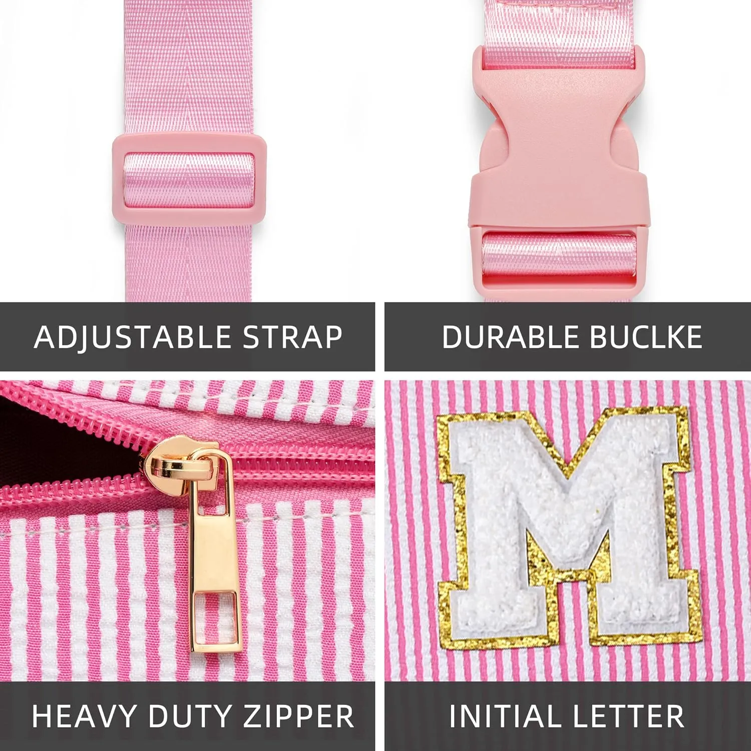 Boulder Bee Belt Bag with Initial Letter, Stylish Fanny Pack for Teenager Girls, Cute Trendy Stuff, Crossbody Bags, Birthday Gifts Bag, Christmas Gift(Pink, Letter M)