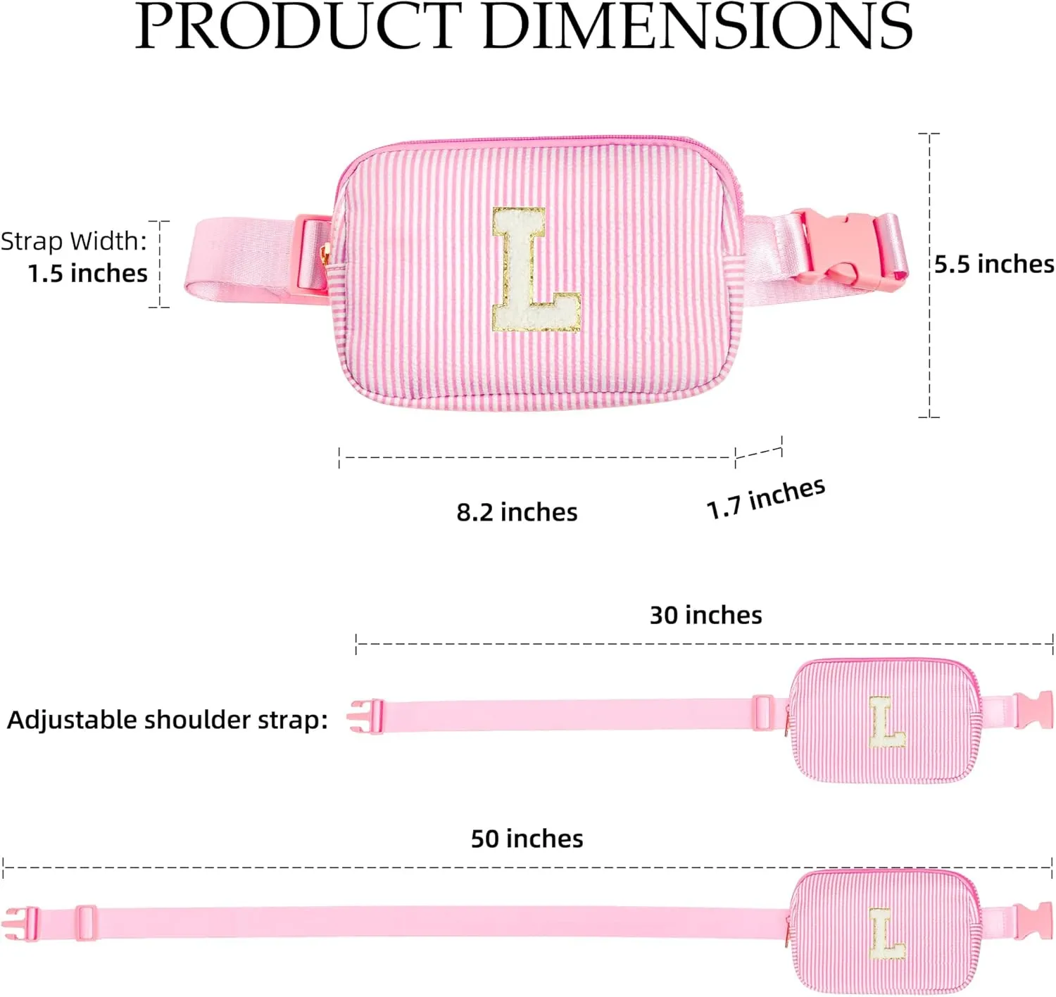 Boulder Bee Belt Bag with Initial Letter, Stylish Fanny Pack for Teenager Girls, Cute Trendy Stuff, Crossbody Bags, Birthday Gifts Bag, Christmas Gift(Pink, Letter M)