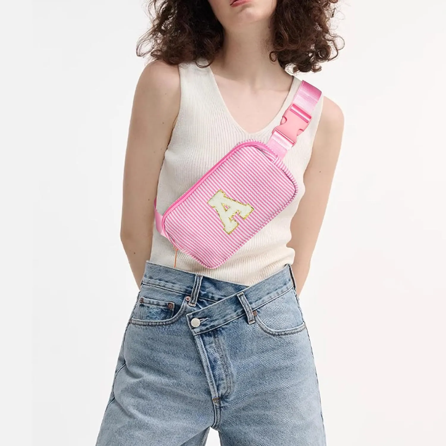 Boulder Bee Belt Bag with Initial Letter, Stylish Fanny Pack for Teenager Girls, Cute Trendy Stuff, Crossbody Bags, Birthday Gifts Bag, Christmas Gift(Pink, Letter M)
