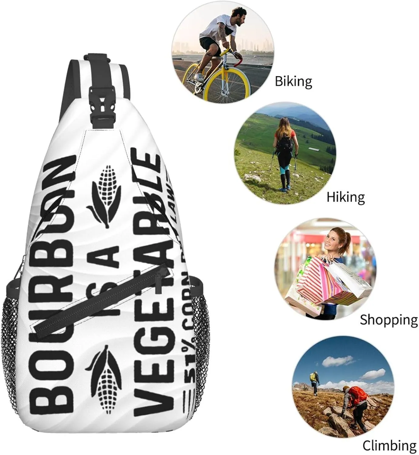 Bourbon Is A Vegetable 51% Corn By Law Crossbody Backpack For Men Women Sling Shoulder Dachshunds Dog Chest Bag Lightweight One Strap Multipurpose Travel Hiking Daypack