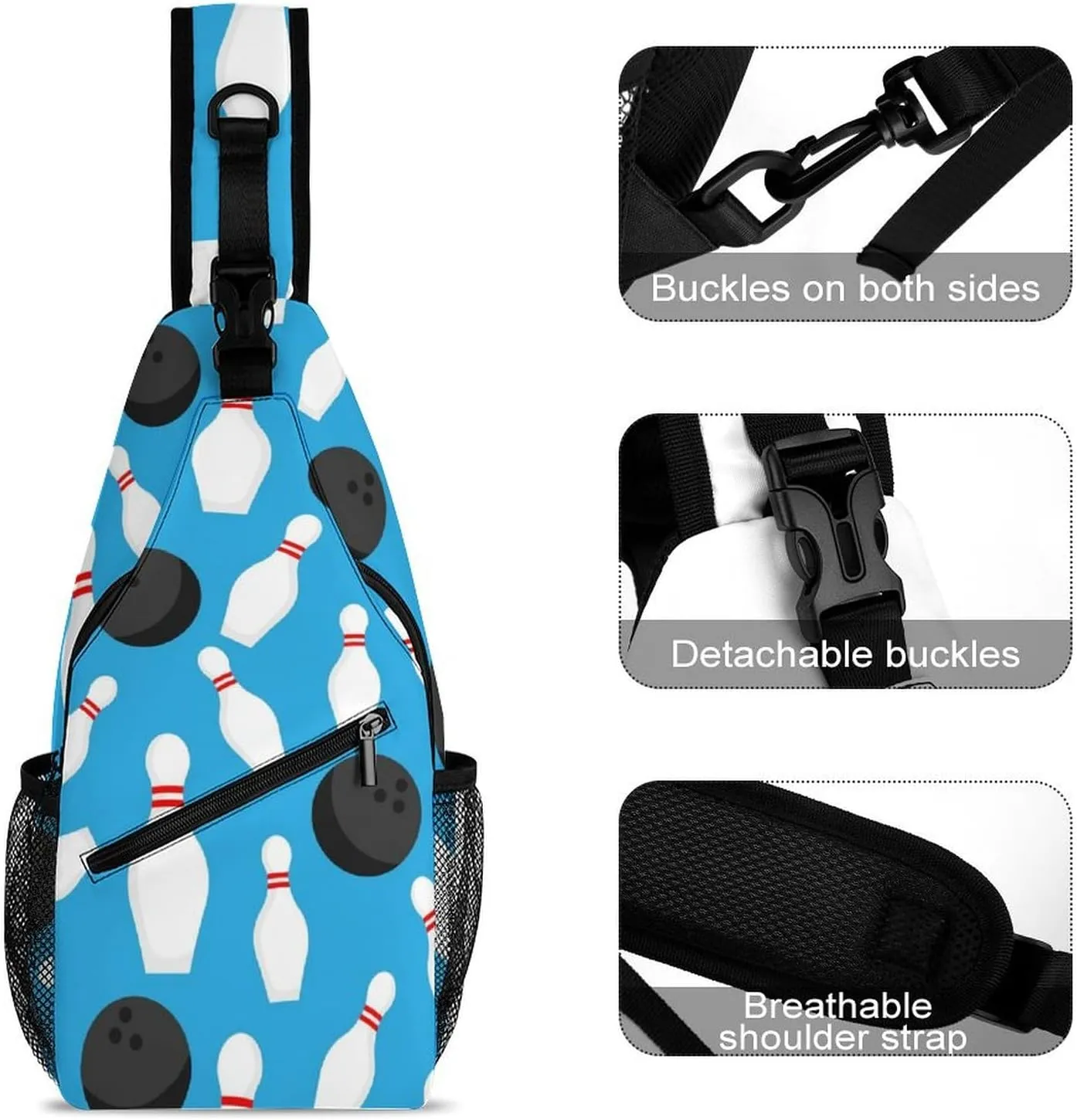 Bowling Balls Sling Backpack Mens Woman Crossbody Backpack Chest Bag Cycling Daypack Hiking Bag Small Cross Body Bags Outdoor Backpacks