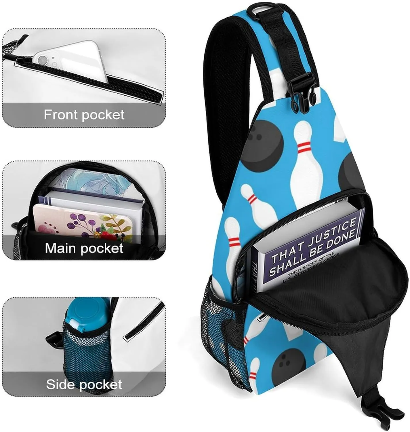 Bowling Balls Sling Backpack Mens Woman Crossbody Backpack Chest Bag Cycling Daypack Hiking Bag Small Cross Body Bags Outdoor Backpacks