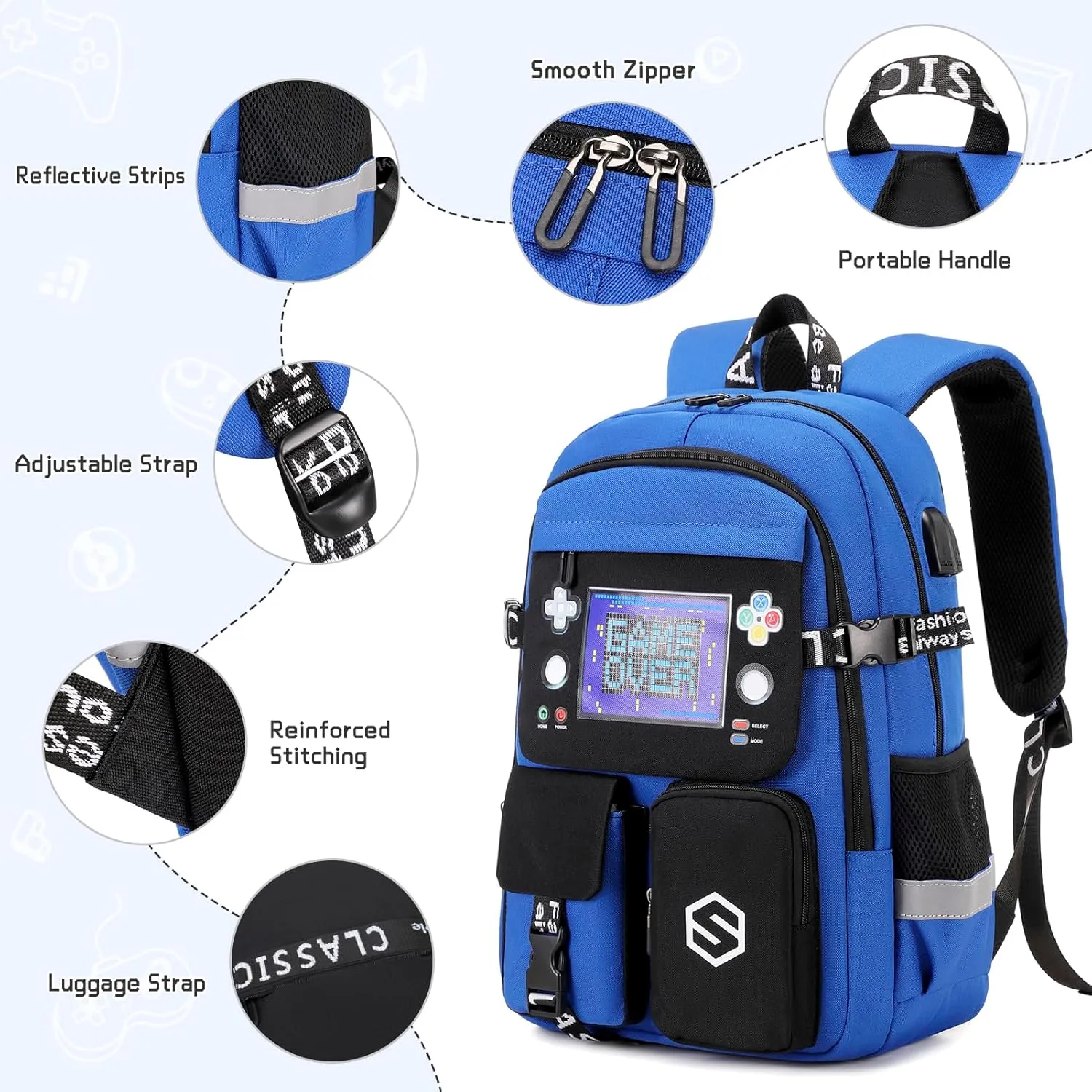 Boys Backpack, Cool Luminous School Backpacks for Boys with Lunch Bag Pencil Case, Kids Backpack Kindergarten Elementary Middle School Book Bags for Teen Boy Children with USB Charging Port