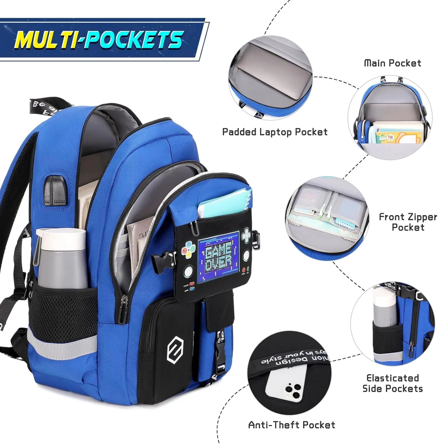 Boys Backpack, Cool Luminous School Backpacks for Boys with Lunch Bag Pencil Case, Kids Backpack Kindergarten Elementary Middle School Book Bags for Teen Boy Children with USB Charging Port