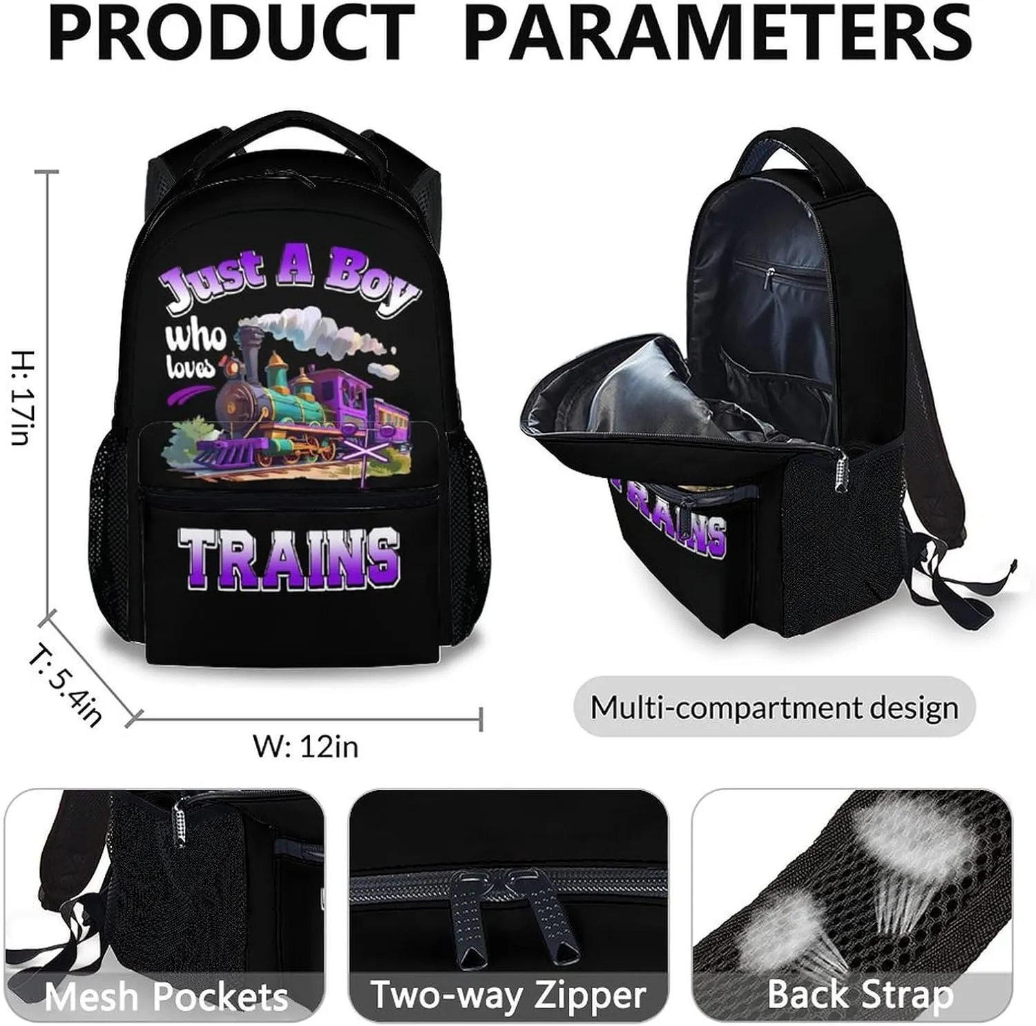 Boys Backpack with Lunch Box - Set of 3 Train School Backpacks Matching Combo Gifts for Kids Teens - Back to School Supplies Essentials for Primary Preschool Elementary