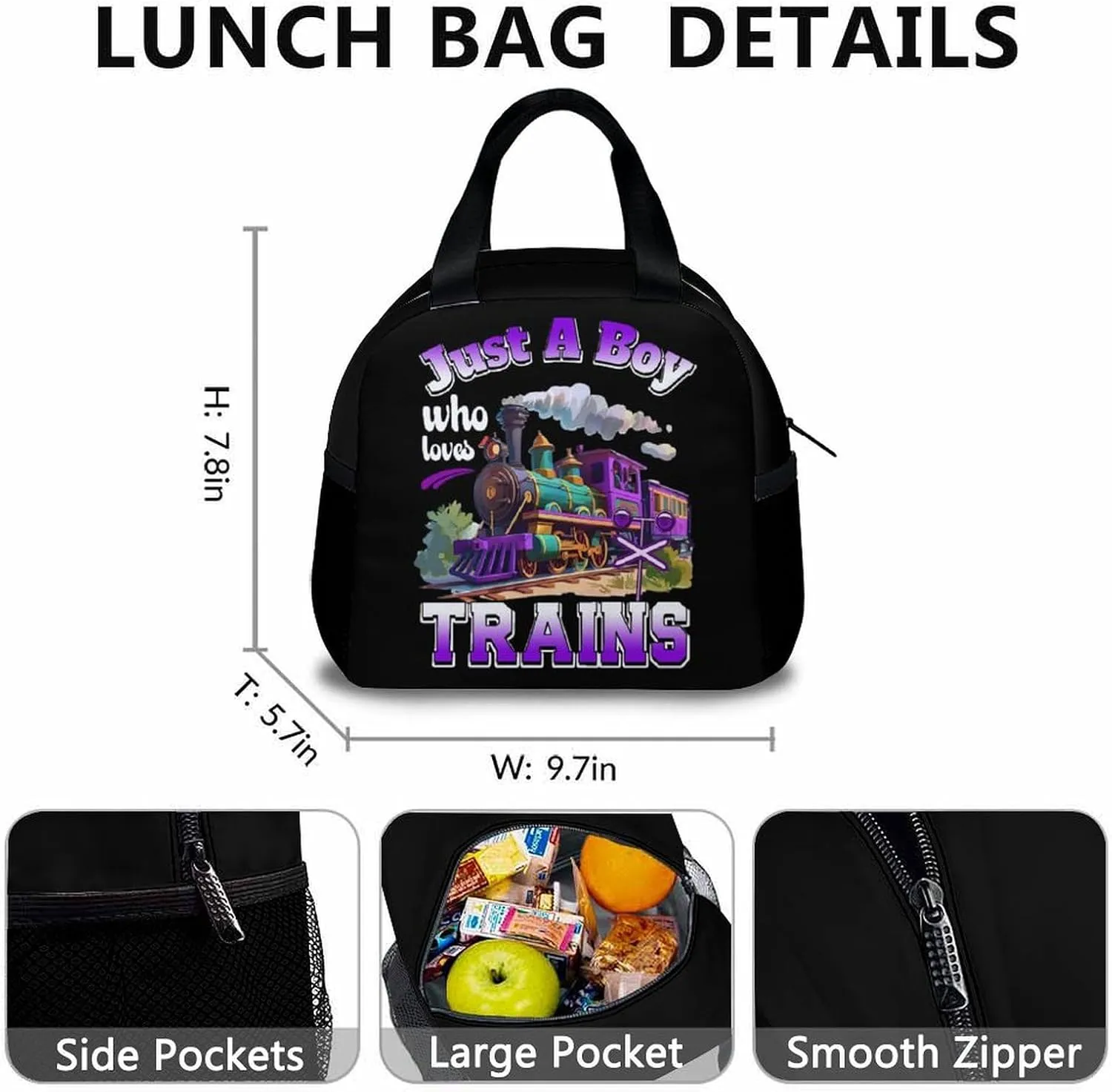 Boys Backpack with Lunch Box - Set of 3 Train School Backpacks Matching Combo Gifts for Kids Teens - Back to School Supplies Essentials for Primary Preschool Elementary