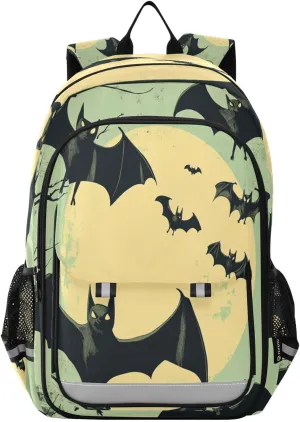 Boys Girls School Bag Bat Monster Green Lunar Large Capacity Travel Backpack with Chest Strap