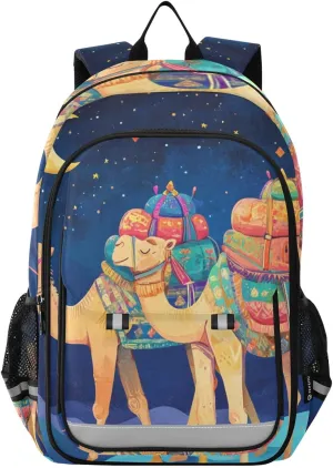 Boys Girls School Bag Camel Lunar Star Graphic Large Capacity Travel Backpack with Chest Strap