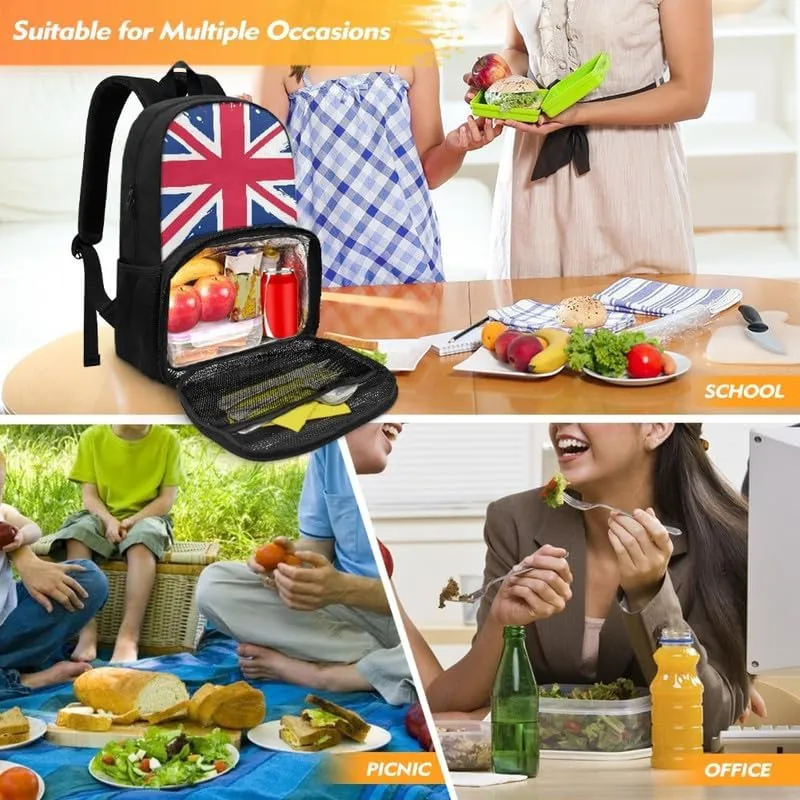 British Flag 2 in 1 Insulated Cooler Lunch Backpack Union Jack Meal Prep Lunch Backpack for Student, Adult Blue Red Splash Art Lunch Box Laptop Backpacks