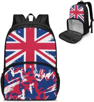 British Flag 2 in 1 Insulated Cooler Lunch Backpack Union Jack Meal Prep Lunch Backpack for Student, Adult Blue Red Splash Art Lunch Box Laptop Backpacks